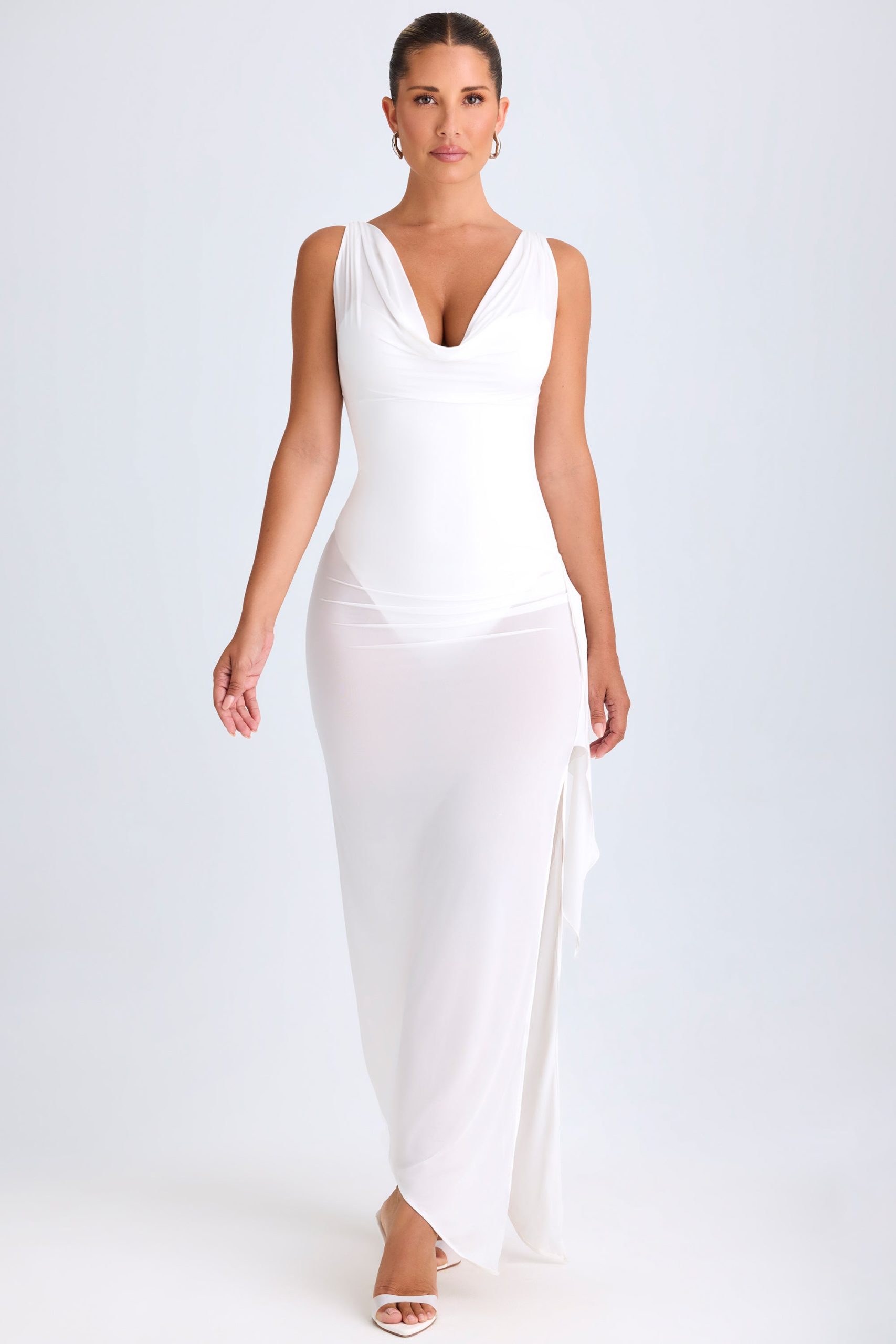 Ruffle-Trim Cowl-Neck Midaxi Dress in White - Image 5