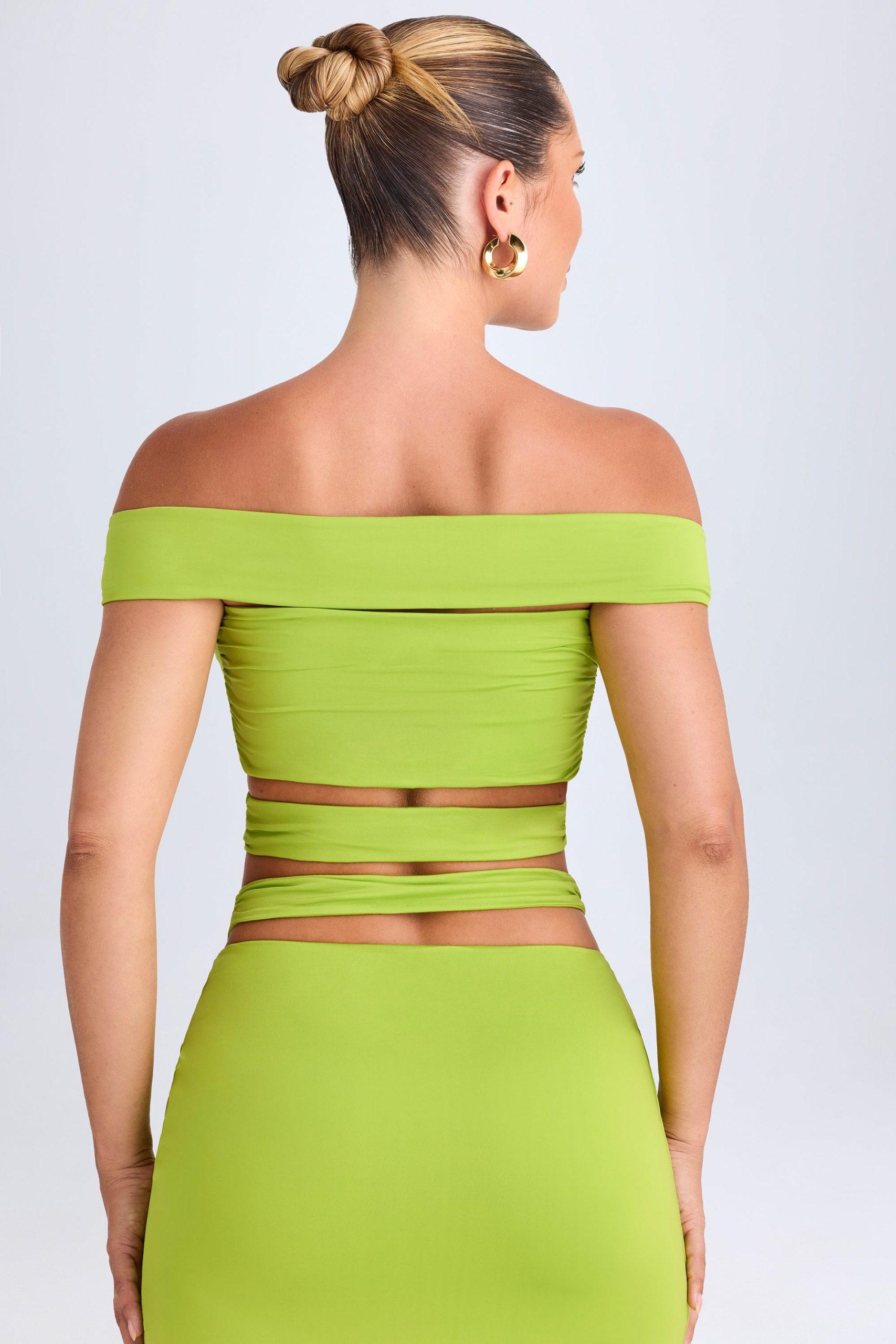 Cut-Out Off-Shoulder Crop Top in Lime Green - Image 2