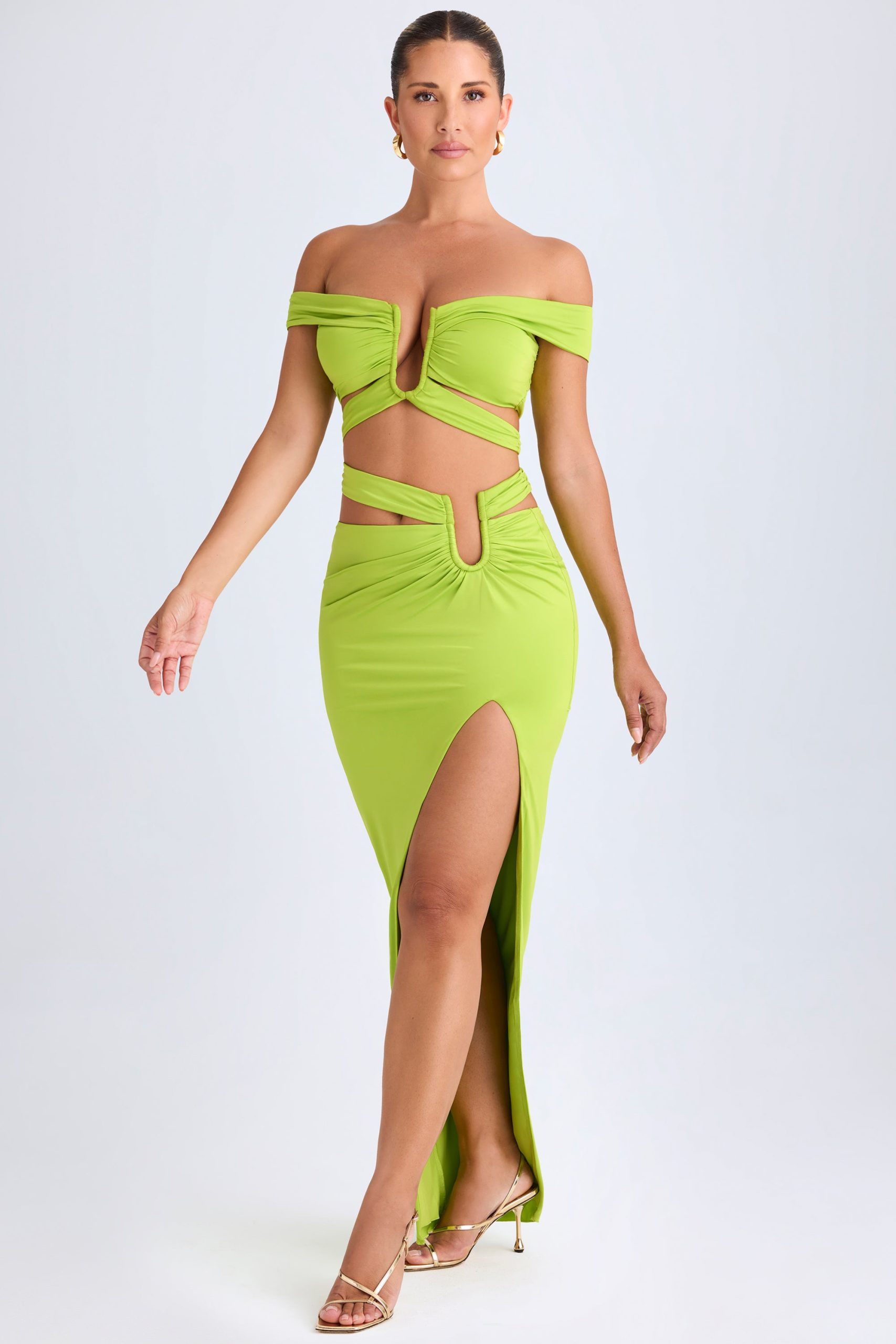 Cut-Out Off-Shoulder Crop Top in Lime Green - Image 6