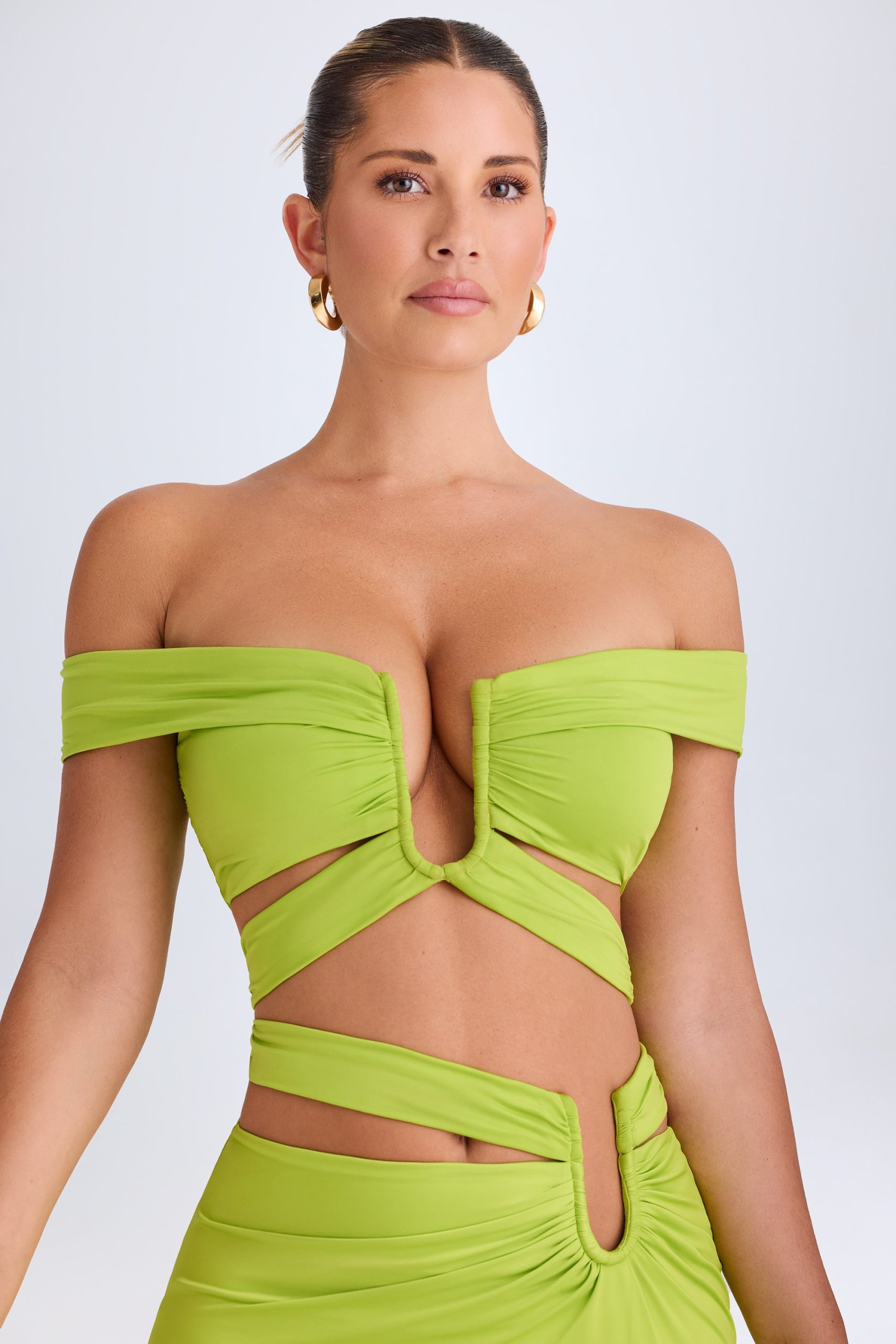 Cut-Out Off-Shoulder Crop Top in Lime Green - Image 7
