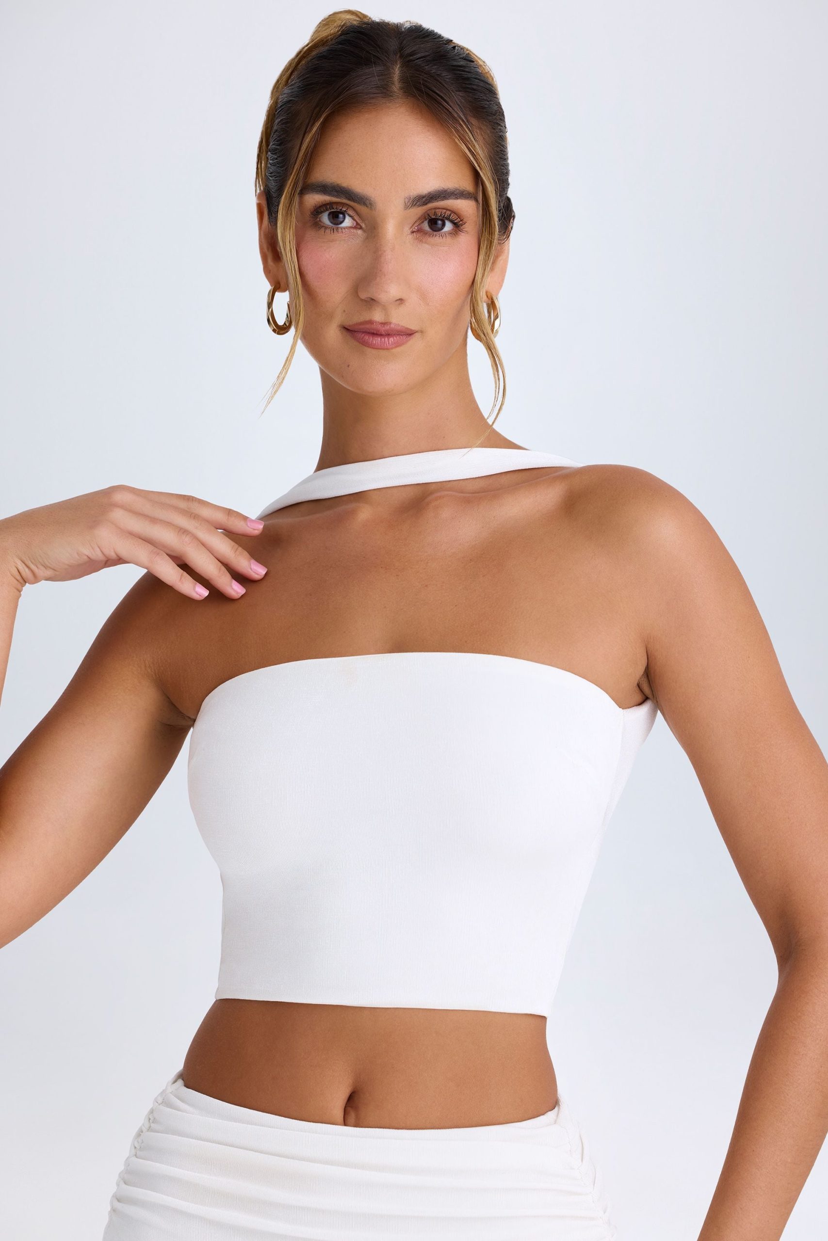 Choker-Detail Bandeau Top in White - Image 2