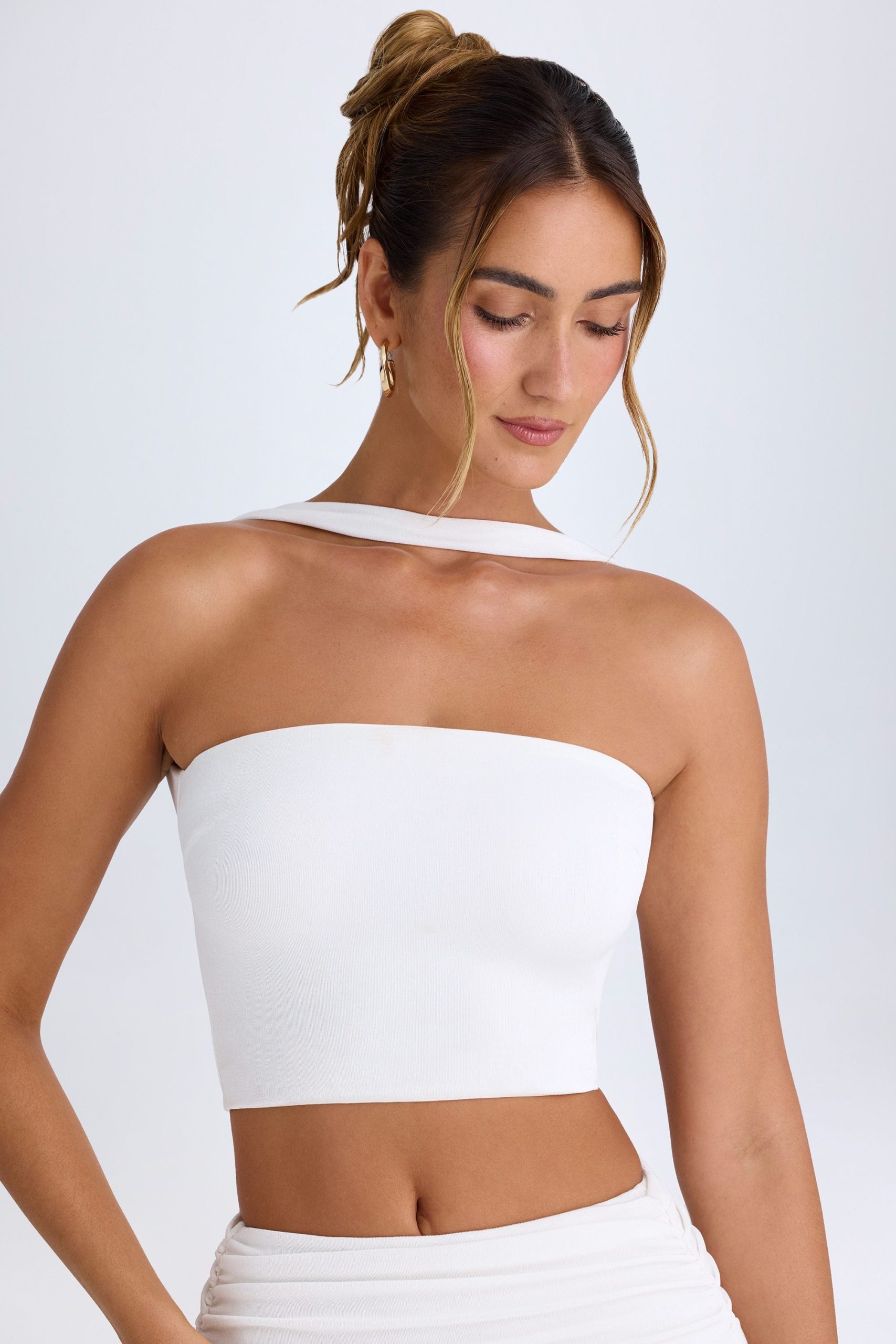 Choker-Detail Bandeau Top in White - Image 6