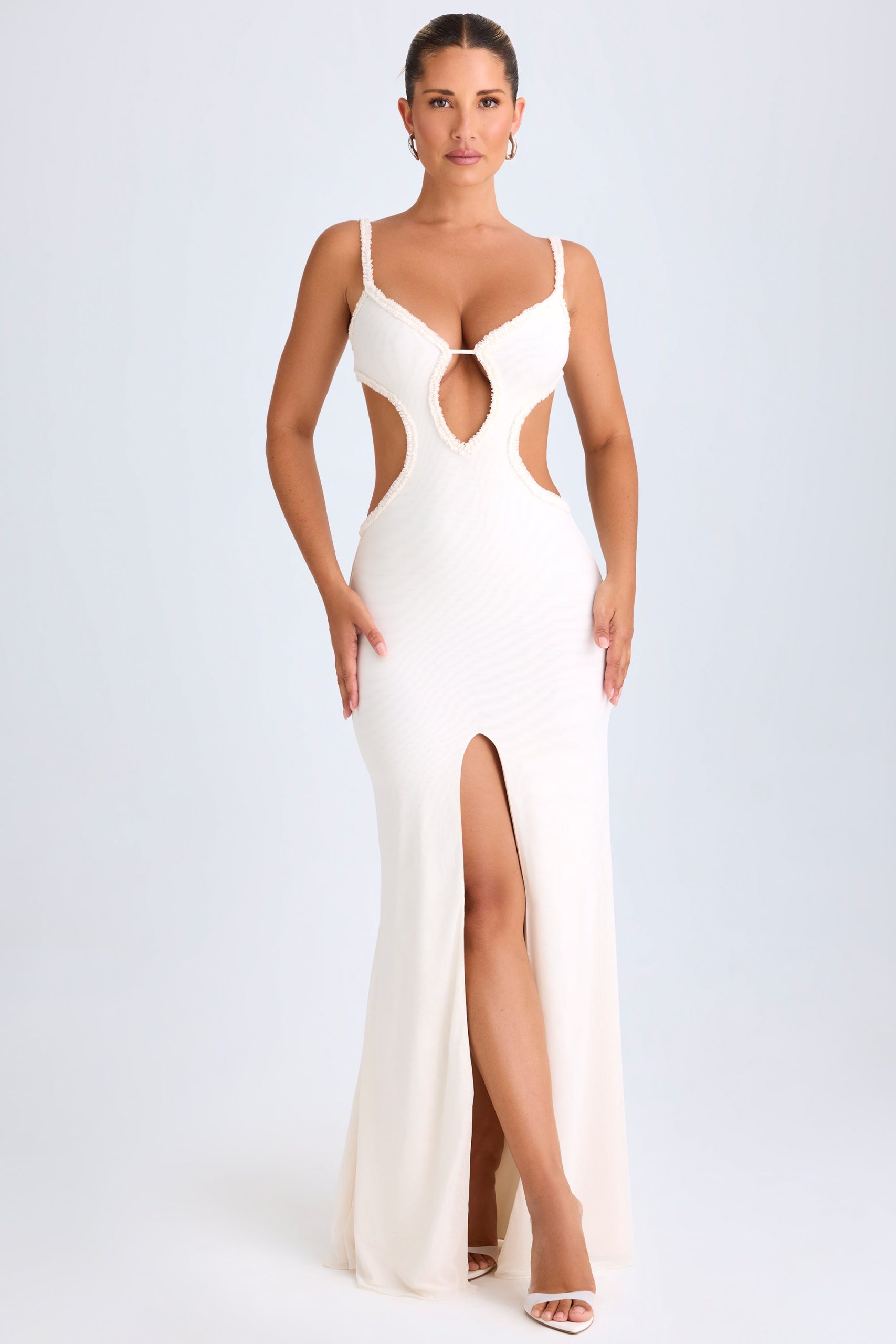 Ruffle-Appliqu?? Cut-Out Maxi Dress in White - Image 6
