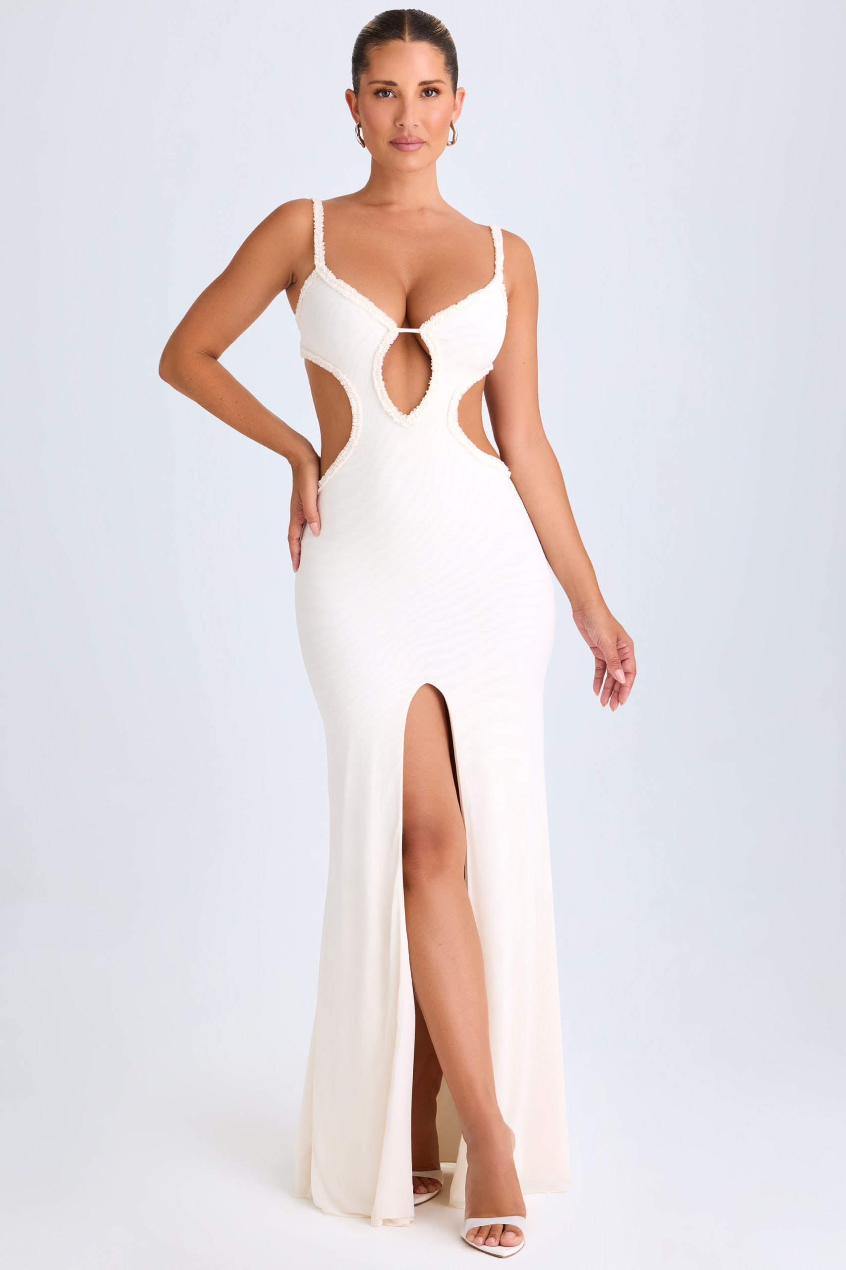 Ruffle-Appliqu?? Cut-Out Maxi Dress in White - Image 4