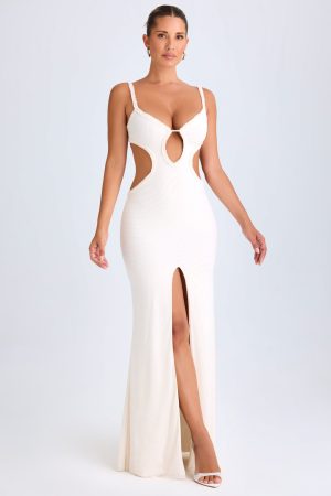 Ruffle-Appliqu?? Cut-Out Maxi Dress in White