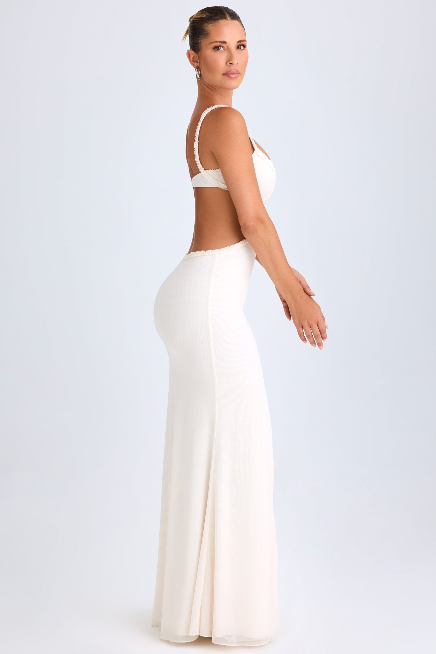 Ruffle-Appliqu?? Cut-Out Maxi Dress in White - Image 3