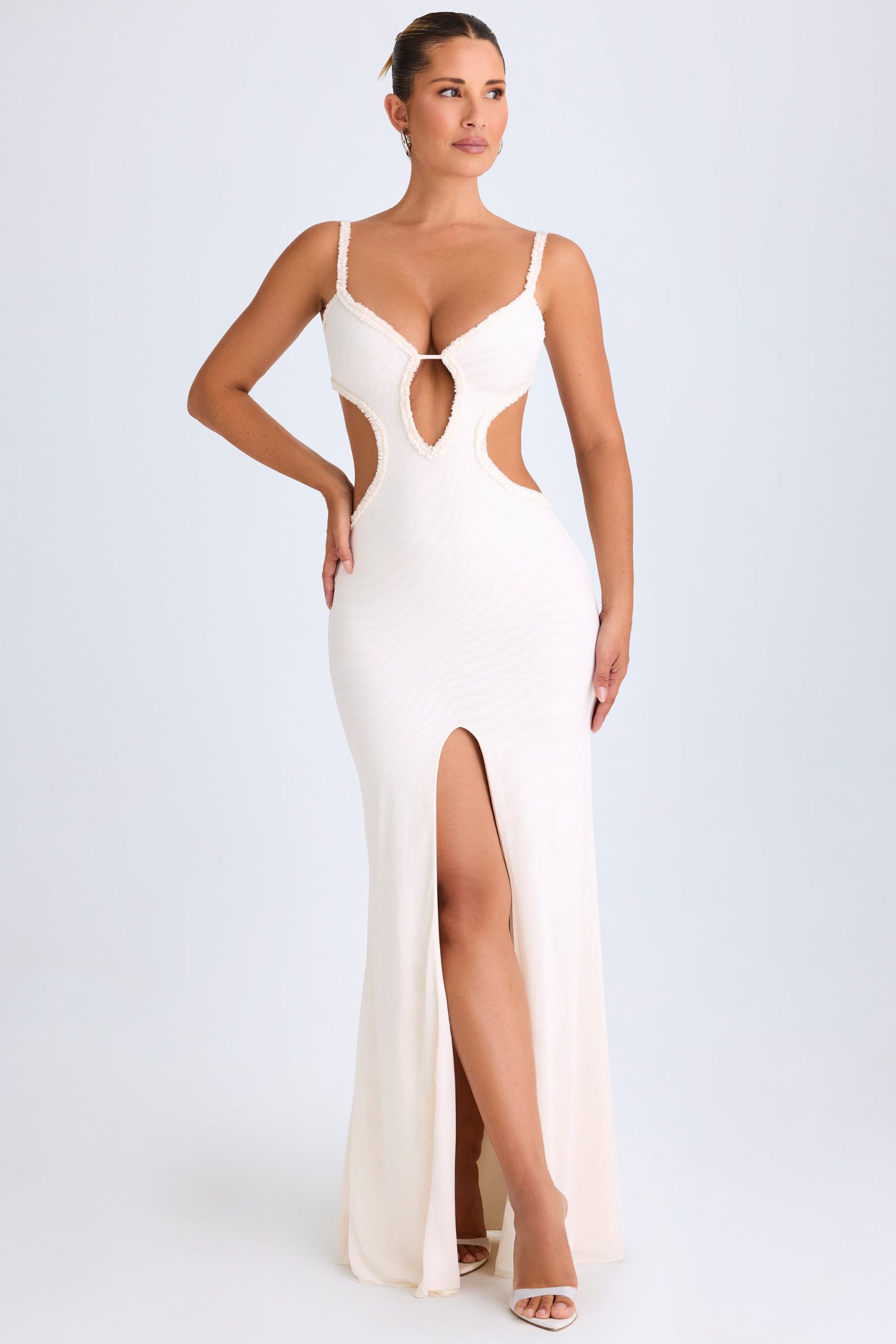 Ruffle-Appliqu?? Cut-Out Maxi Dress in White - Image 7