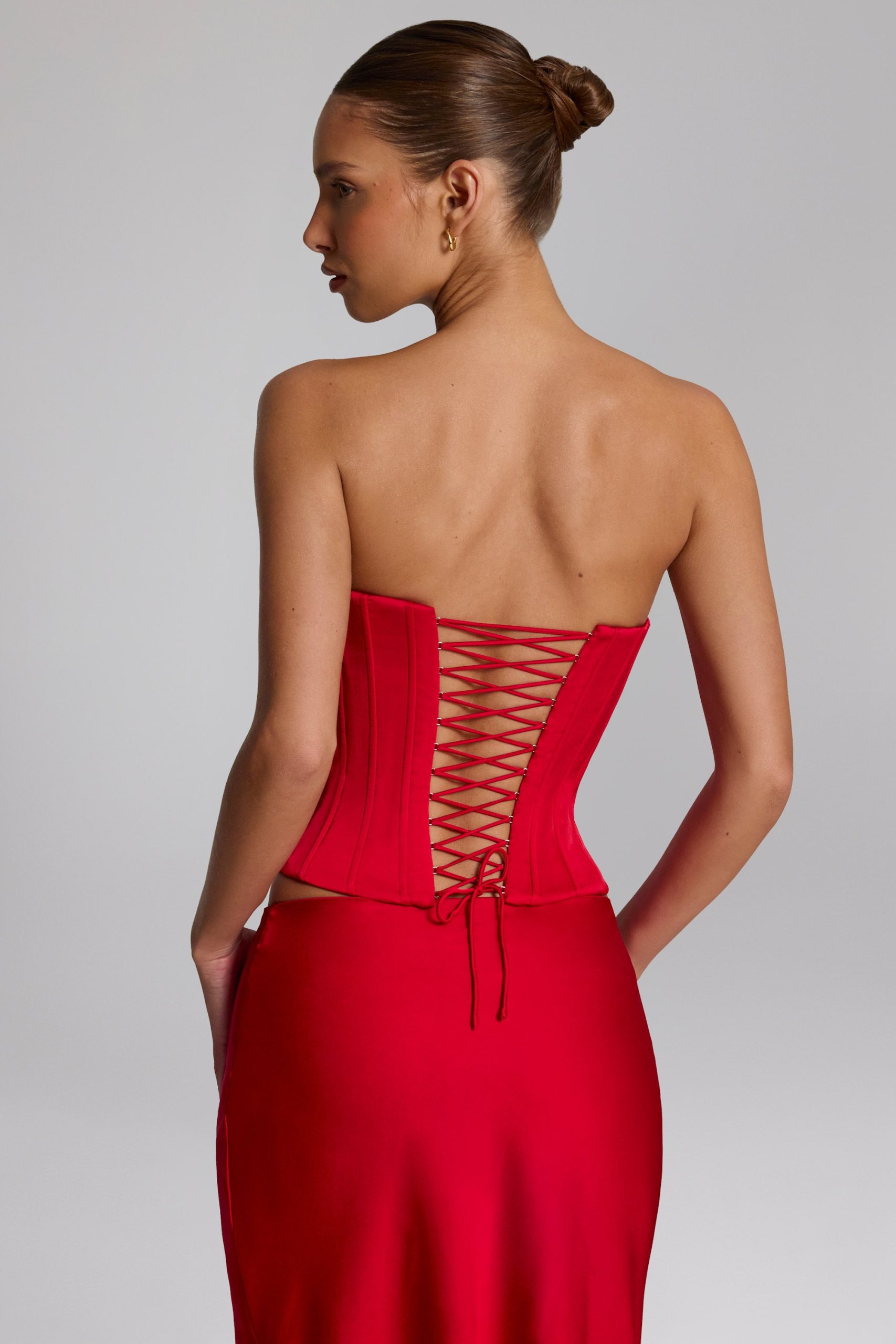 Lace-Up Corset Top in Fire Red - Image 2
