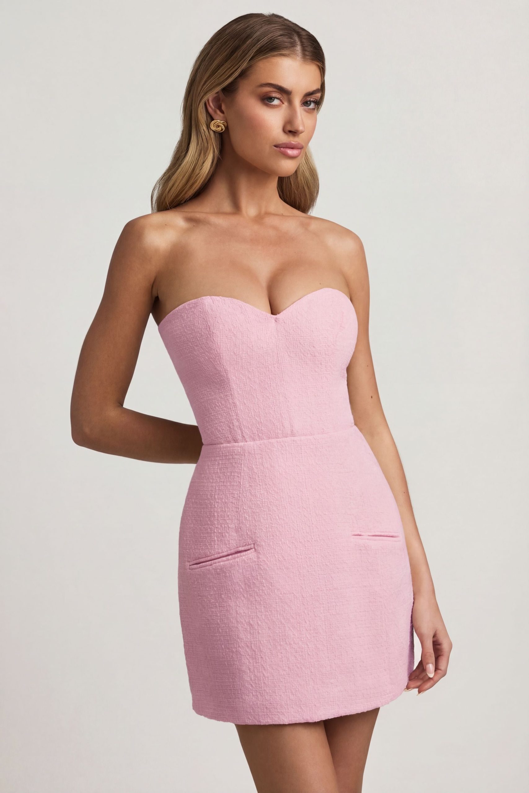 Sweetheart-Neck Strapless Structured Mini Dress in Soft Pink - Image 5