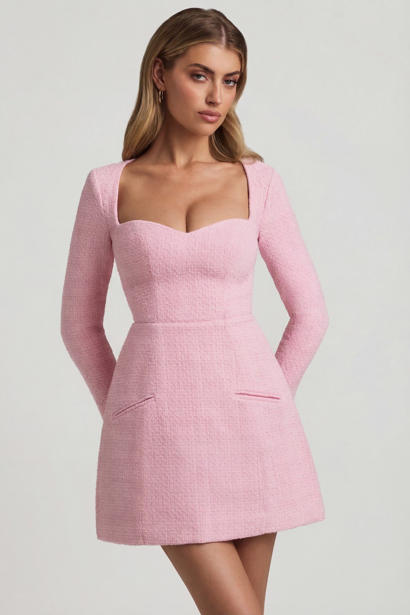 Sweetheart-Neck Structured Mini Dress in Soft Pink - Image 6