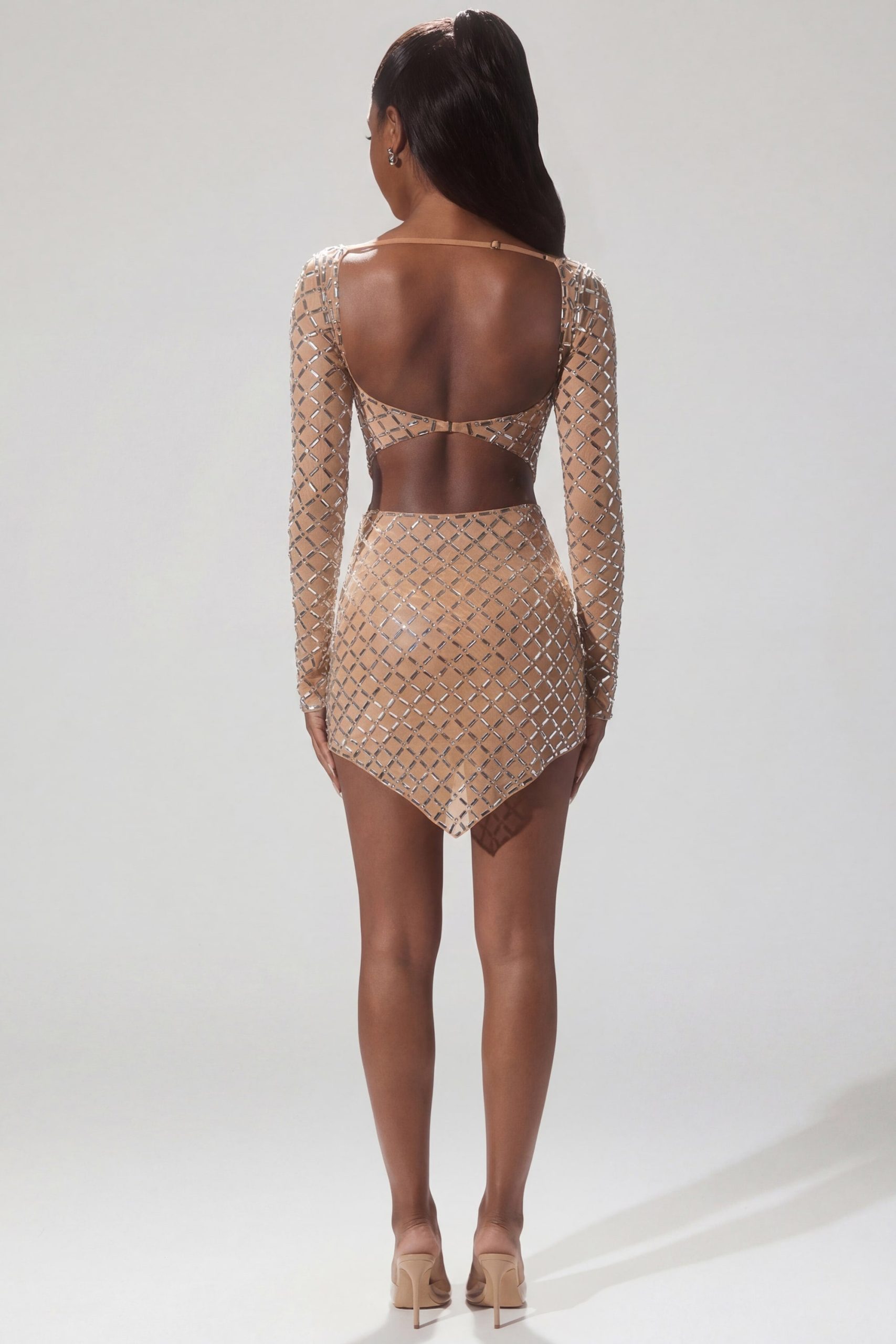 Embellished Asymmetric Crop Top in Almond - Image 3