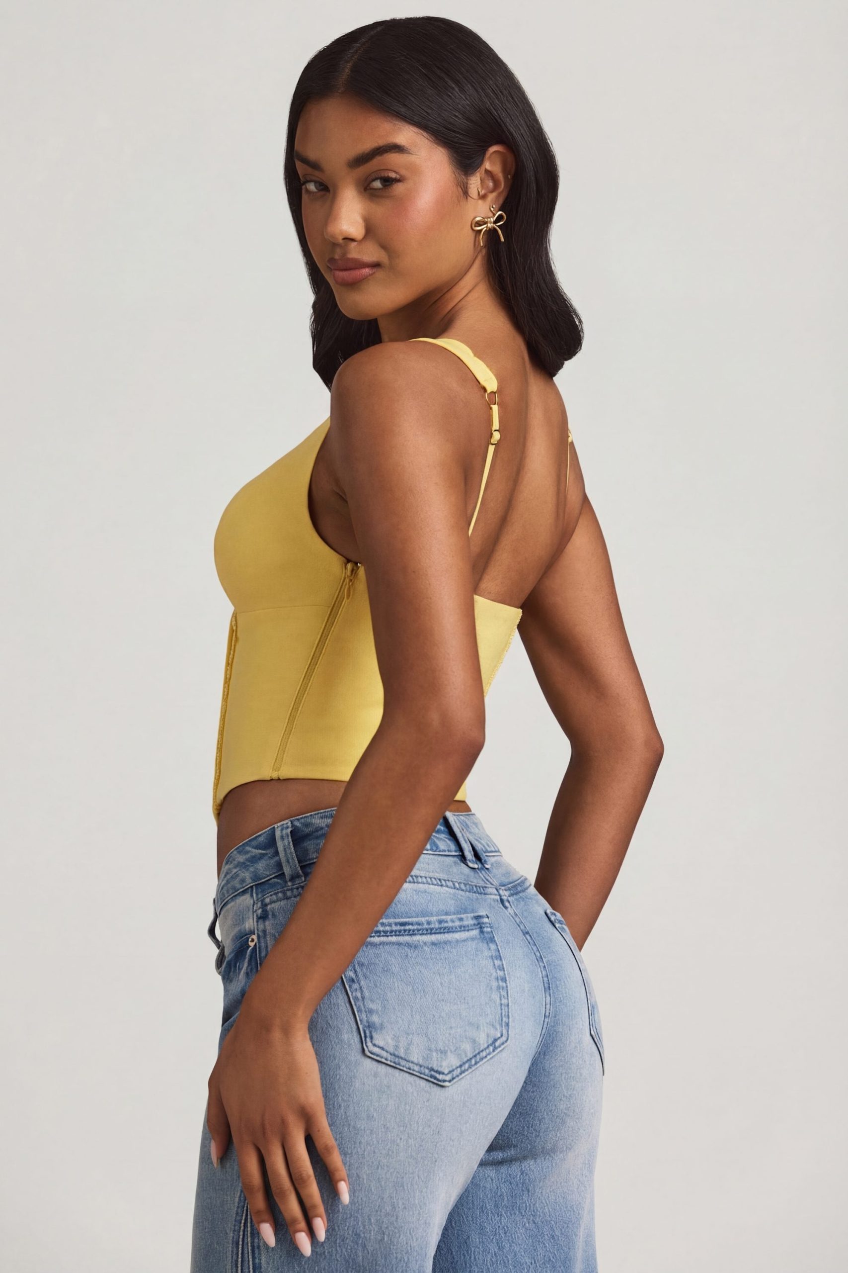 Plunge-Neck Scalloped Corset Top in Pastel Yellow - Image 7
