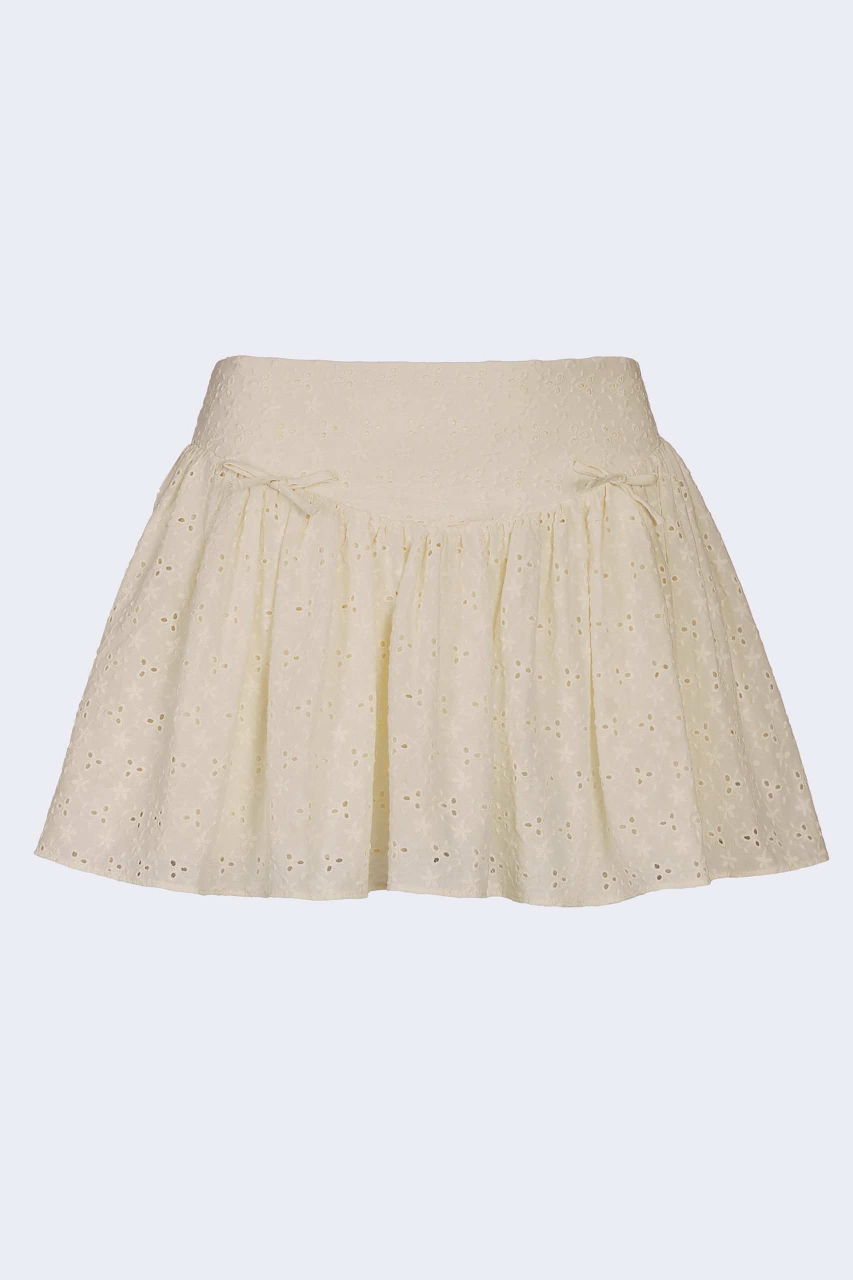 Bow-Detail Broderie Anglaise Mini Skirt in Ivory - Image 2