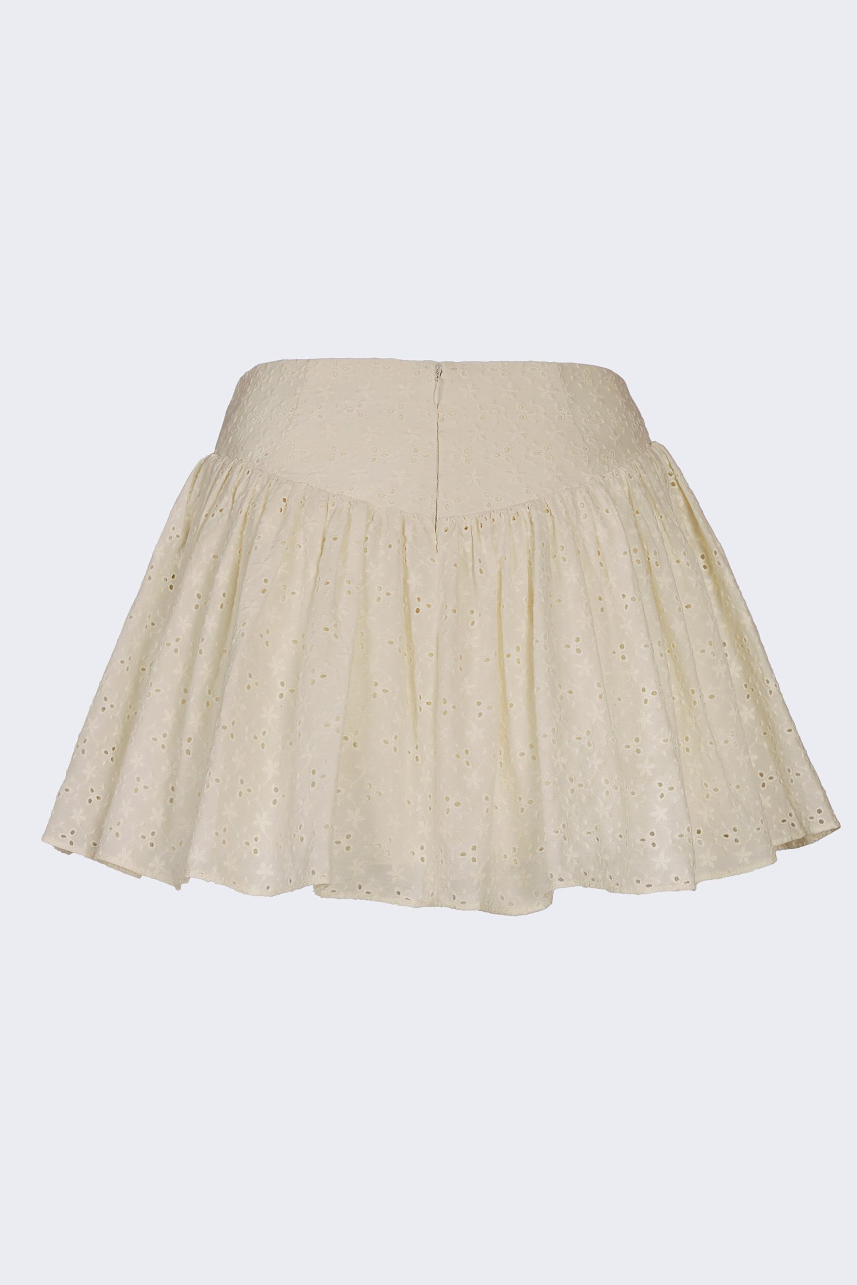 Bow-Detail Broderie Anglaise Mini Skirt in Ivory - Image 3