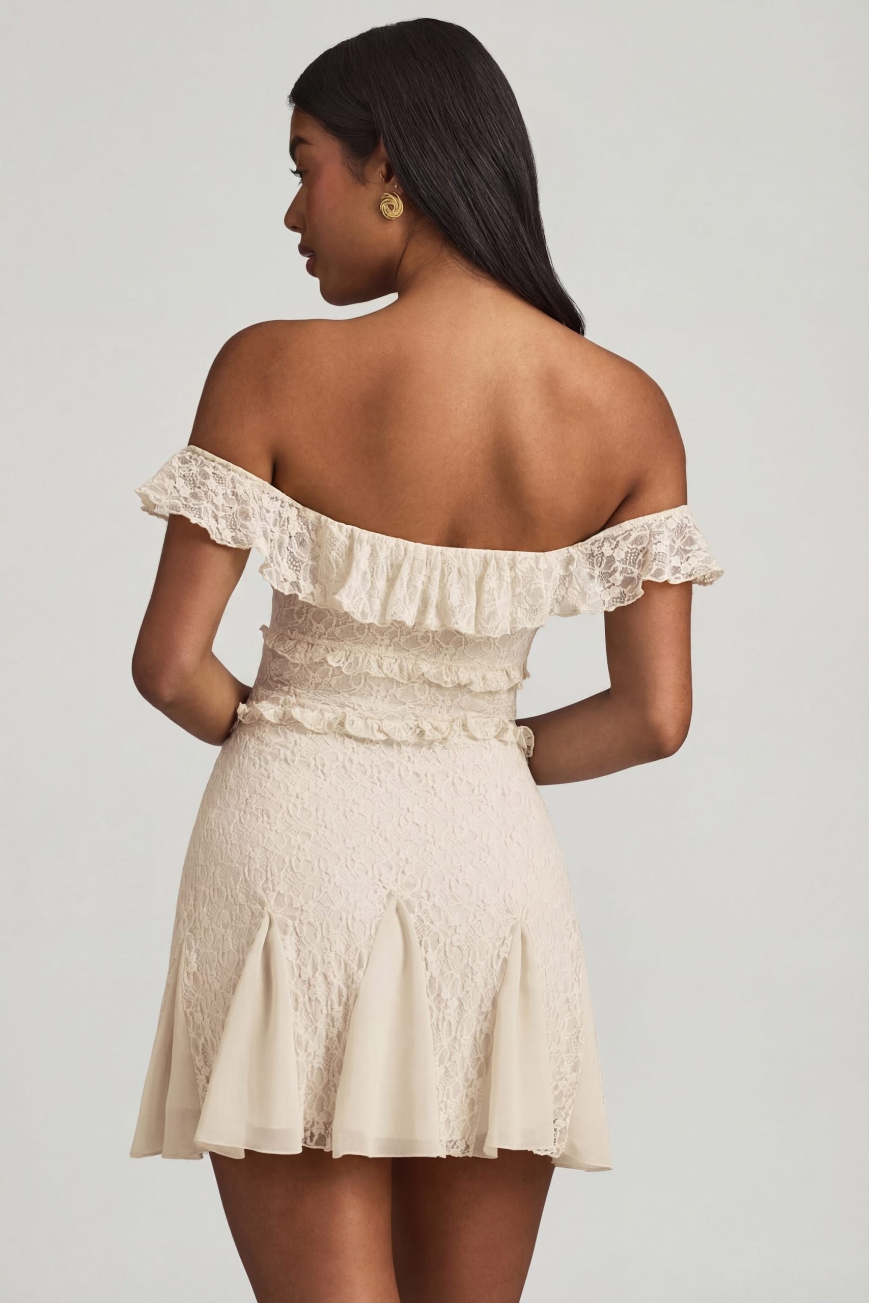 Off-Shoulder Lace A-Line Mini Dress in Ivory - Image 2