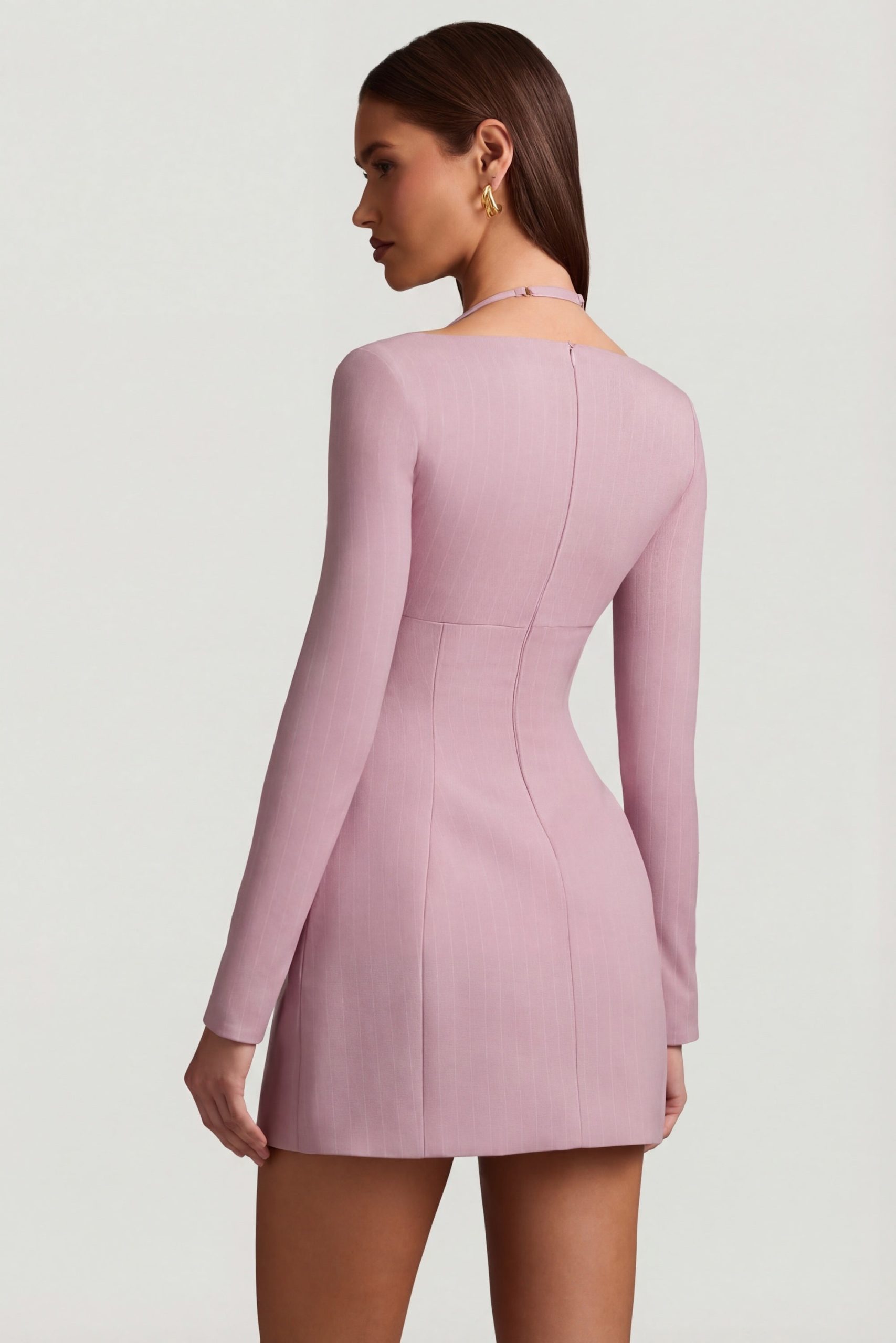 Pinstripe Structured A-Line Mini Dress in Mauve - Image 3