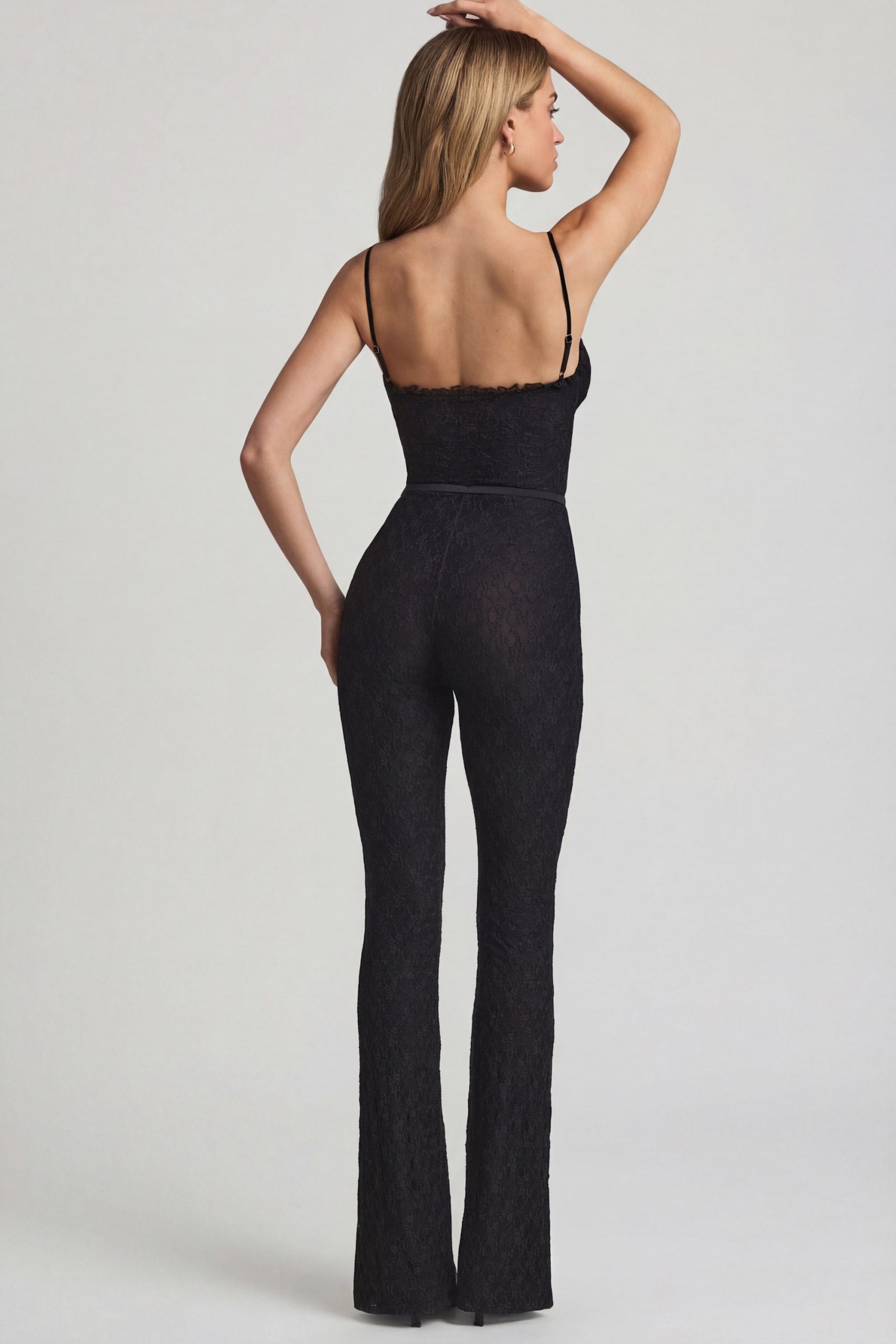 Bow-Detail Lace Flared Jumpsuit in Black - Image 2