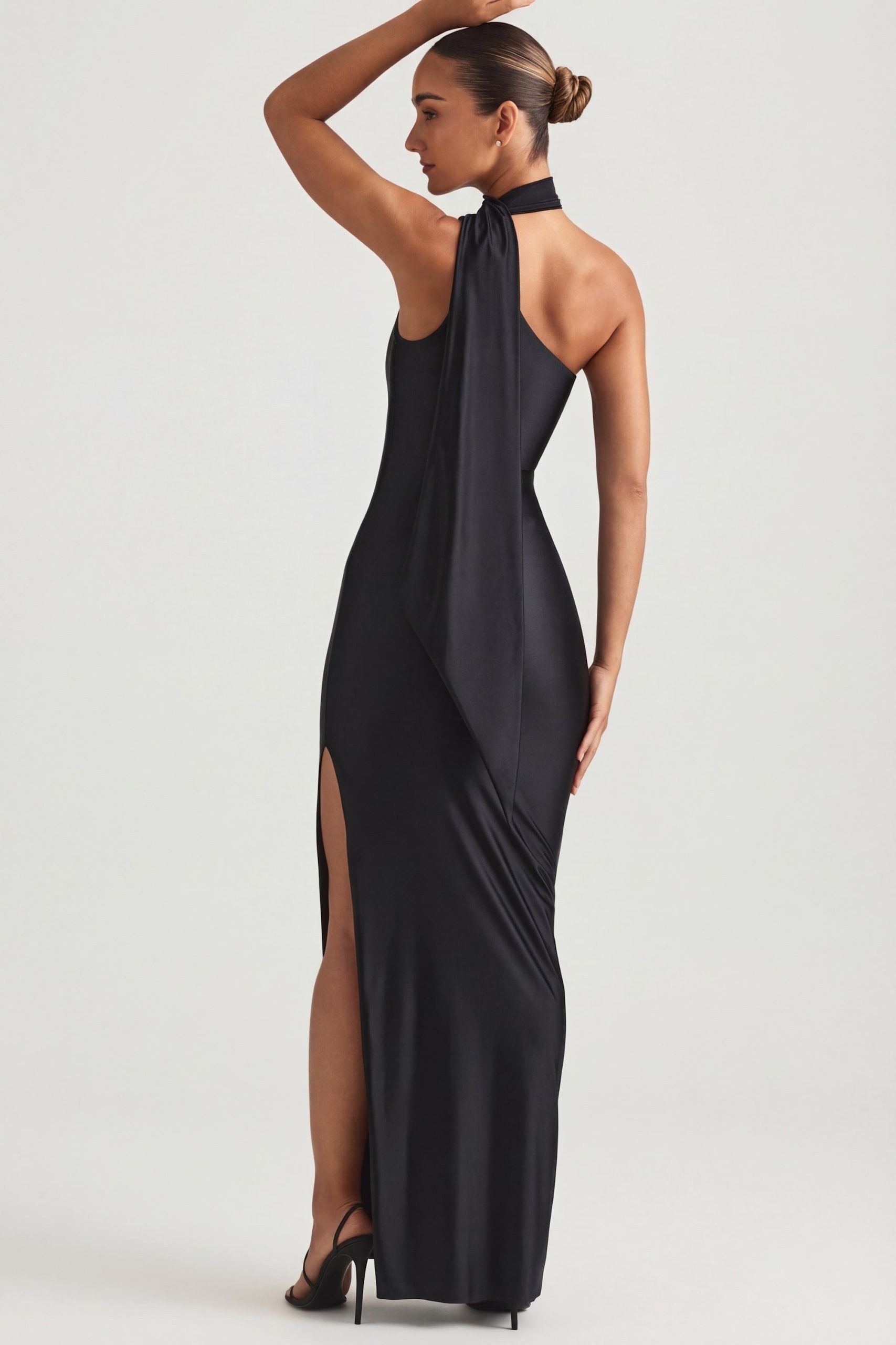 Asymmetric Scarf-Detail Maxi Dress in Black - Image 3