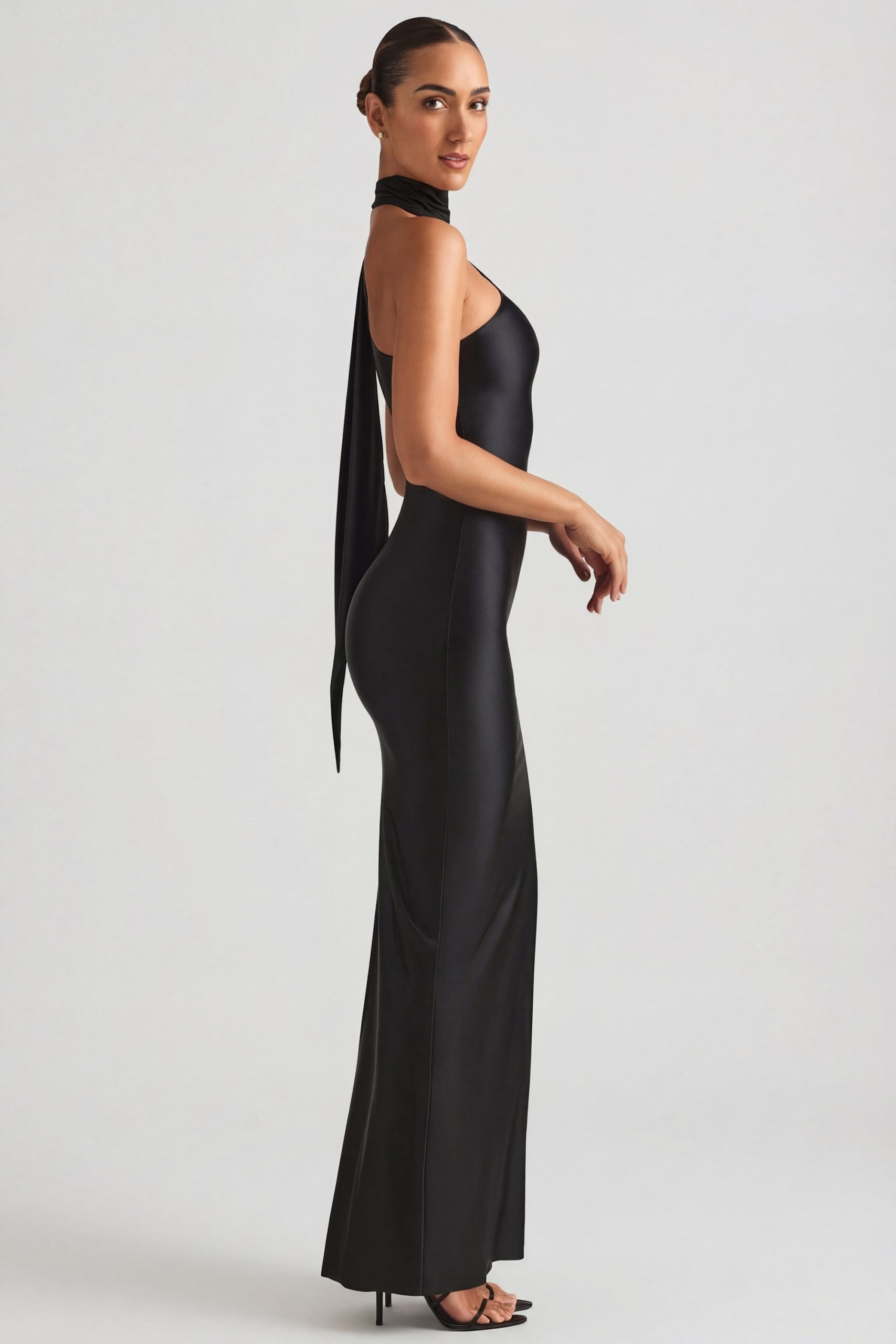 Asymmetric Scarf-Detail Maxi Dress in Black - Image 7