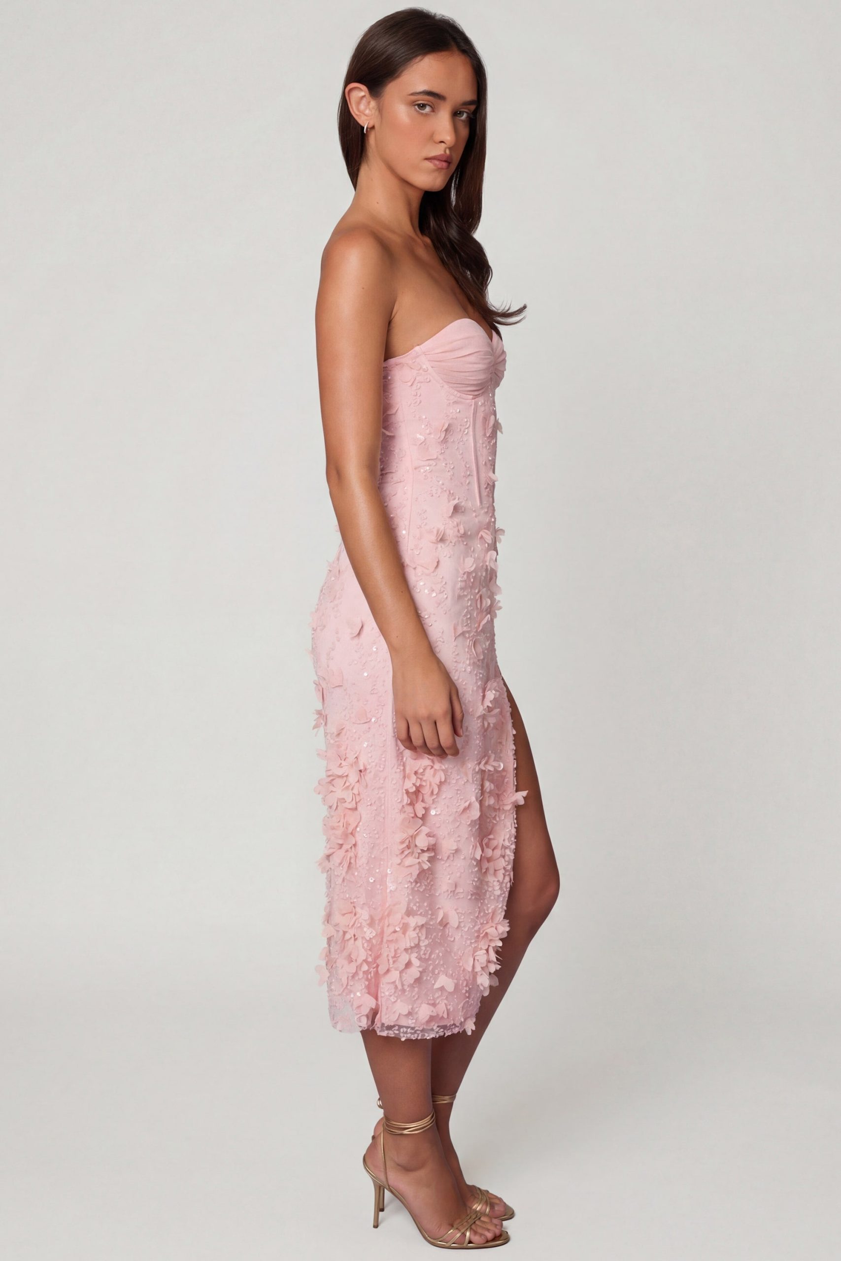 Lace-Up Corset Midaxi Dress with Split in Soft Pink - Image 8