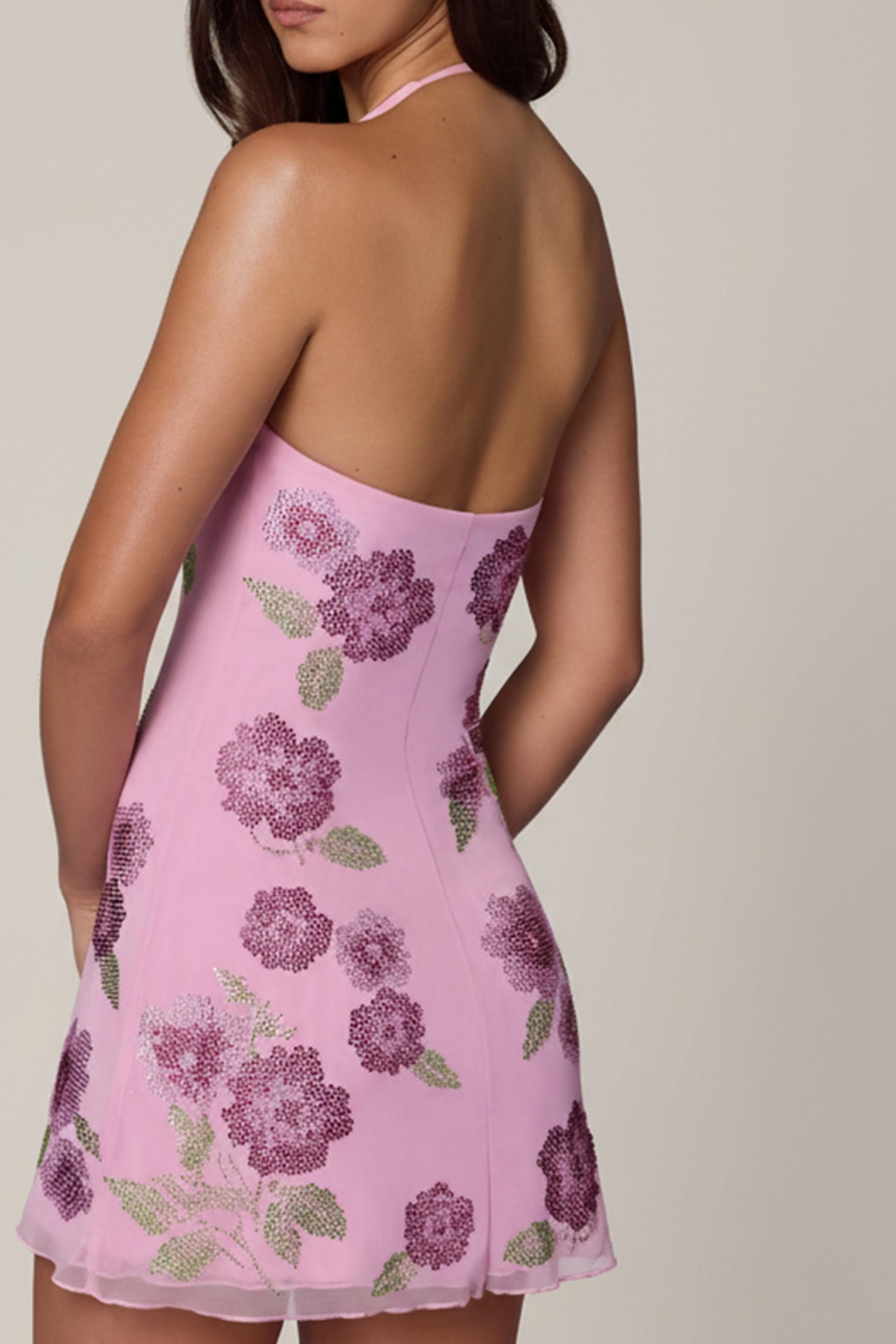 Embellished Halterneck Mini Dress in Soft Pink - Image 7