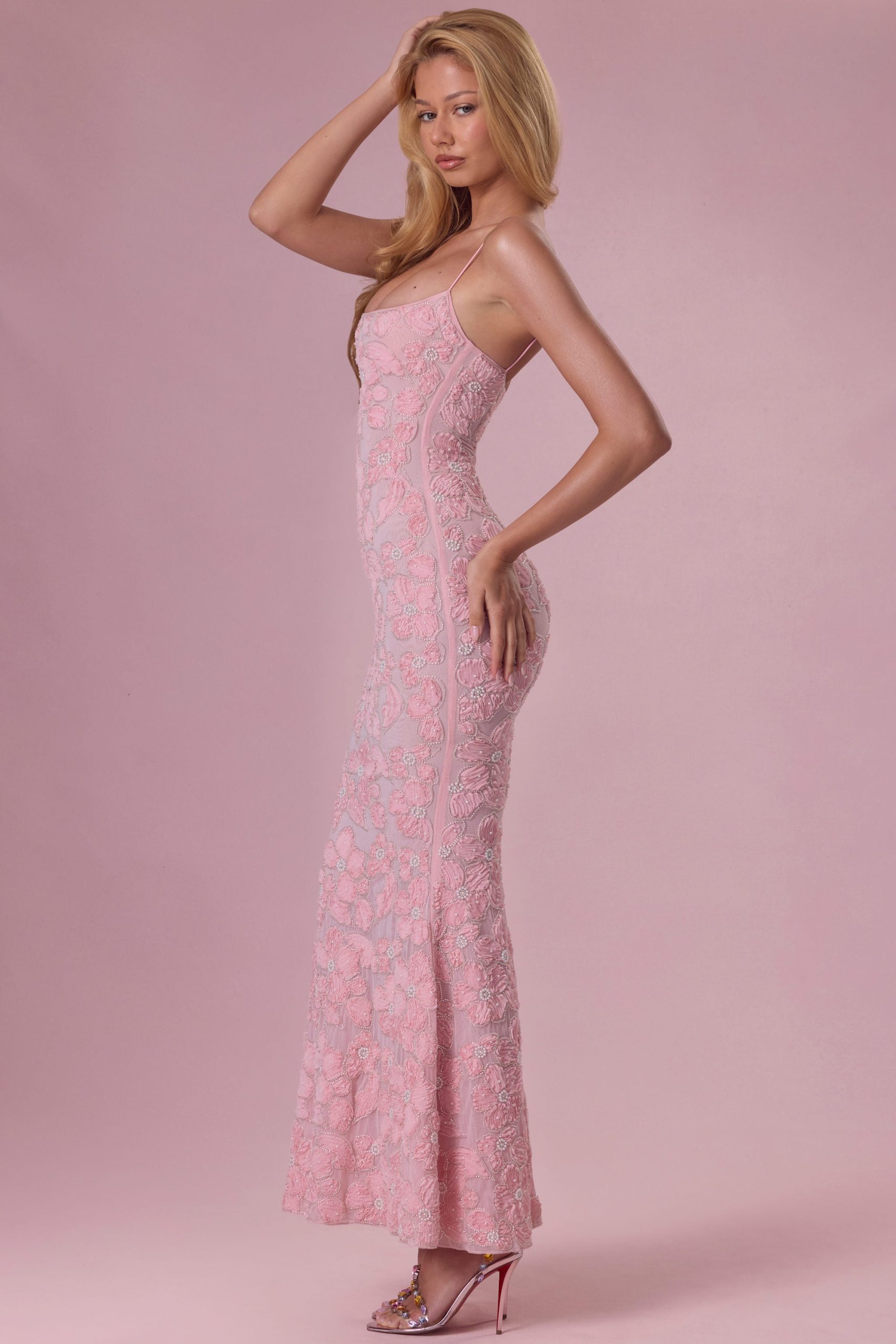 Embellished Square Neck Maxi Dress in Blush Pink - Image 6