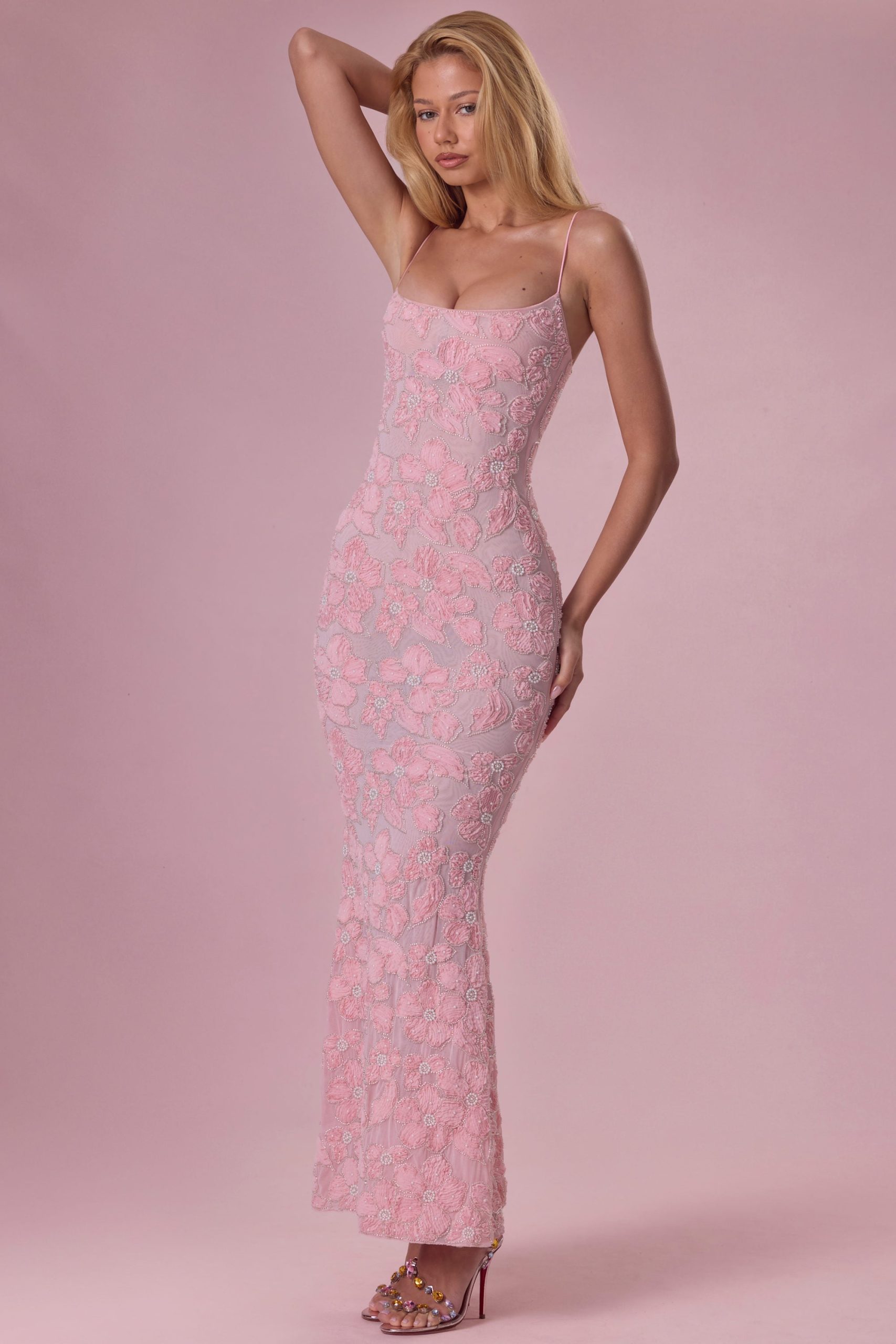 Embellished Square Neck Maxi Dress in Blush Pink - Image 5