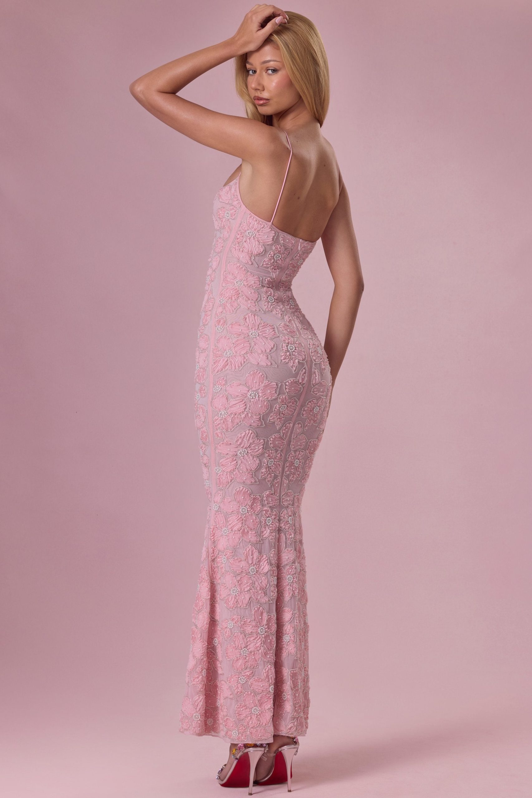Embellished Square Neck Maxi Dress in Blush Pink - Image 2