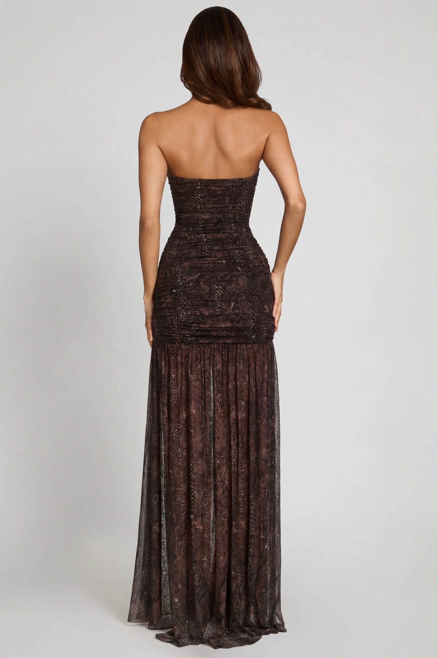 Embellished Bandeau Gathered Maxi Dress in Snake Hotfix - Image 2