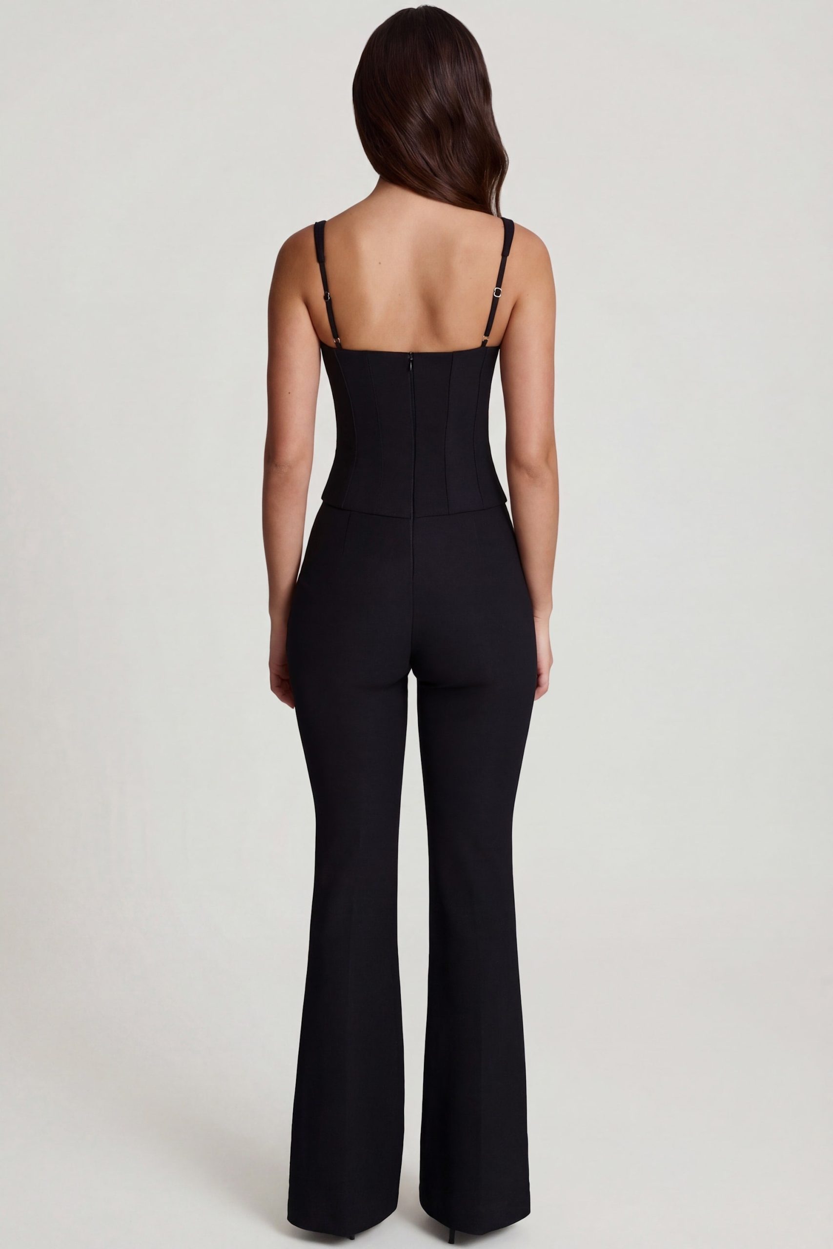 Scoop-Neck Corset Flared Leg Jumpsuit in Black - Image 2