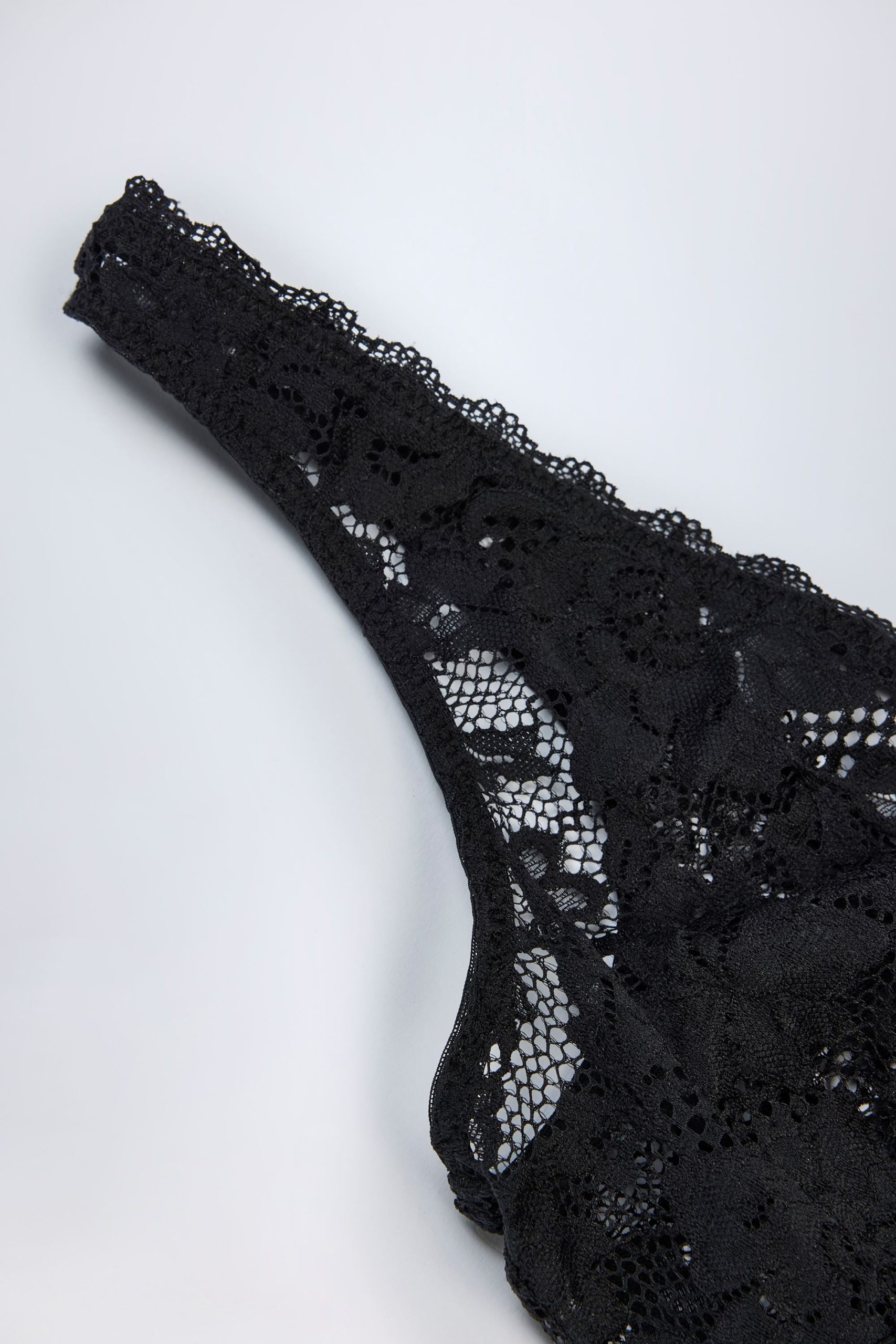 Sheer Lace Scalloped Plunge-Neck Bodysuit in Black - Image 7