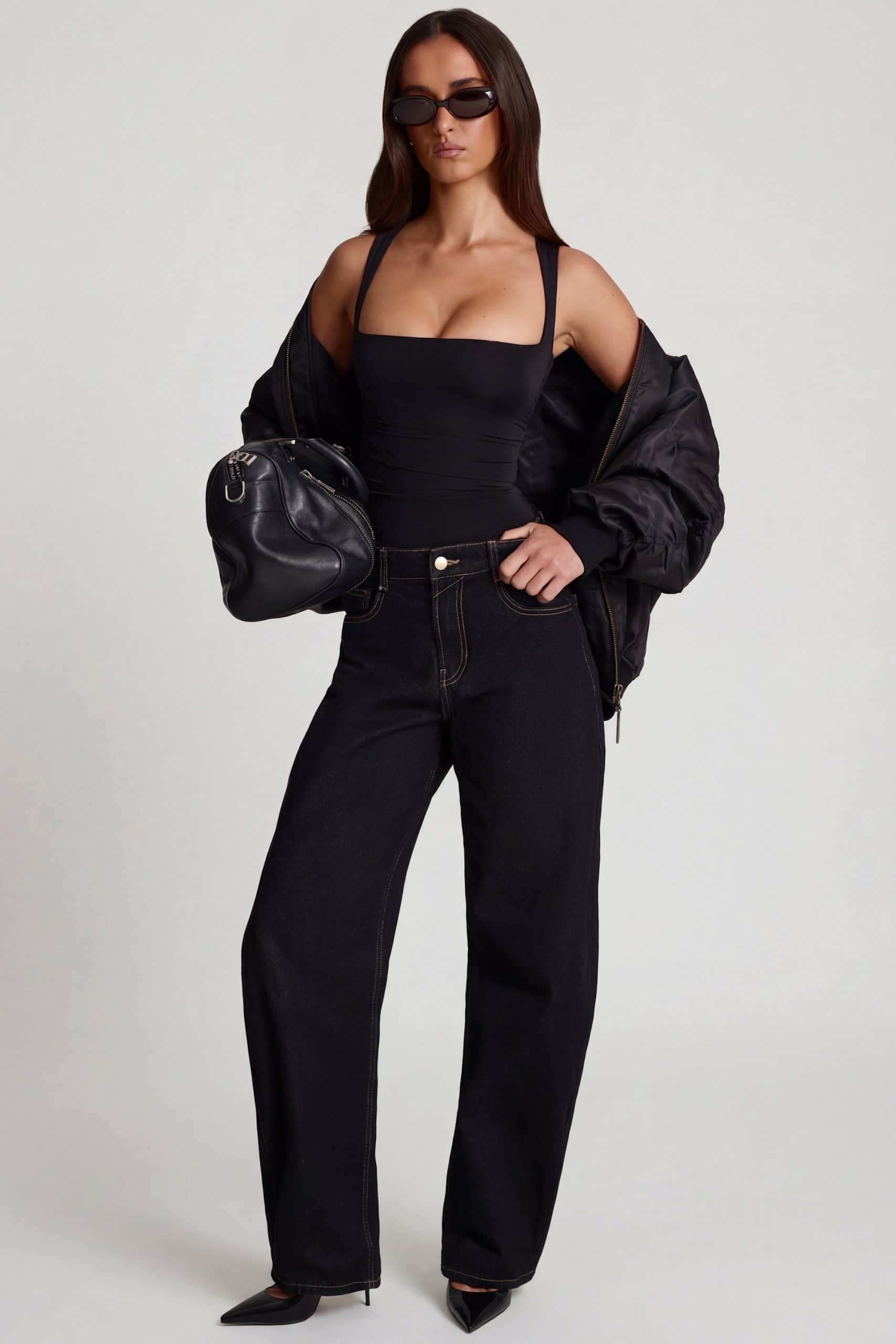 Soft Jersey Square-Neck Ruched Top in Black - Image 5