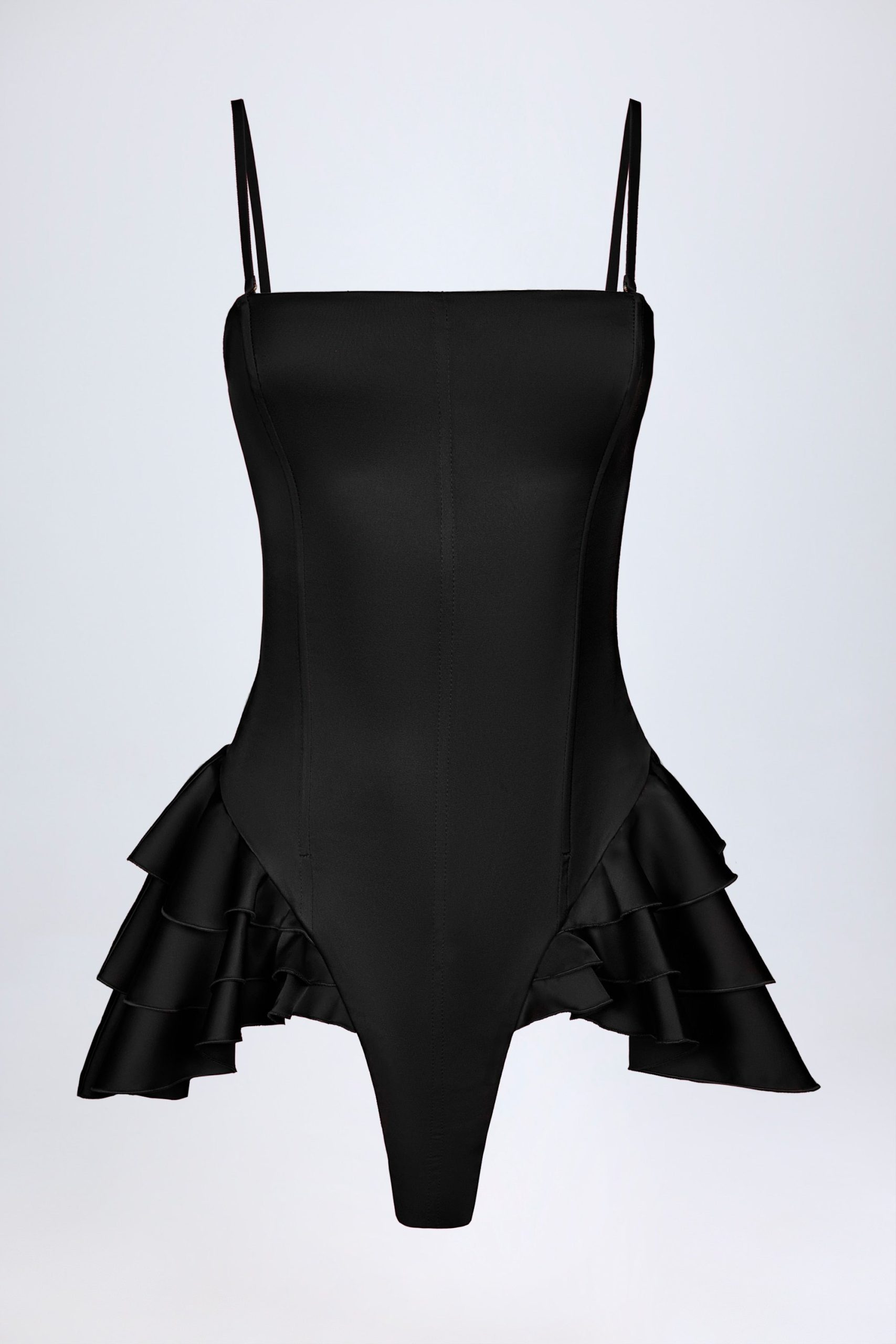 Ruffled Lace-Up Corset Playsuit in Black - Image 5