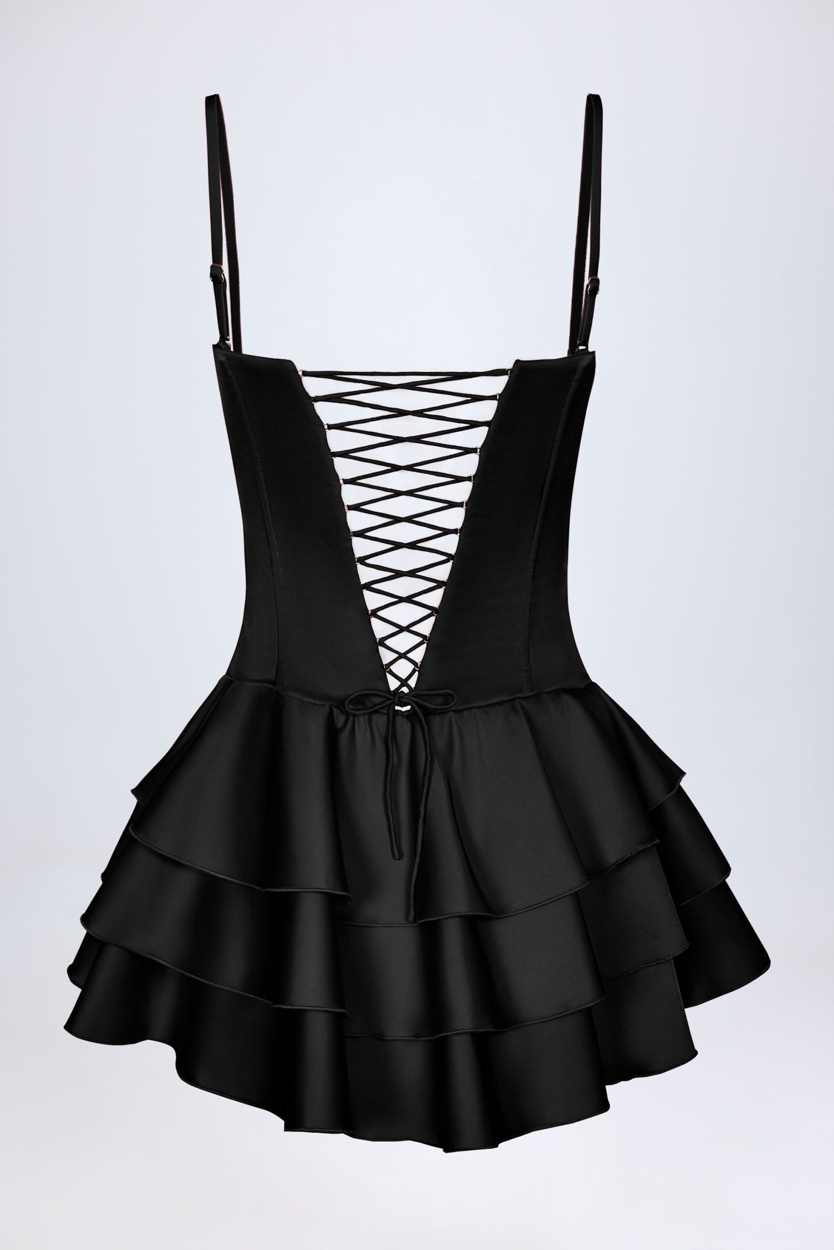 Ruffled Lace-Up Corset Playsuit in Black - Image 6