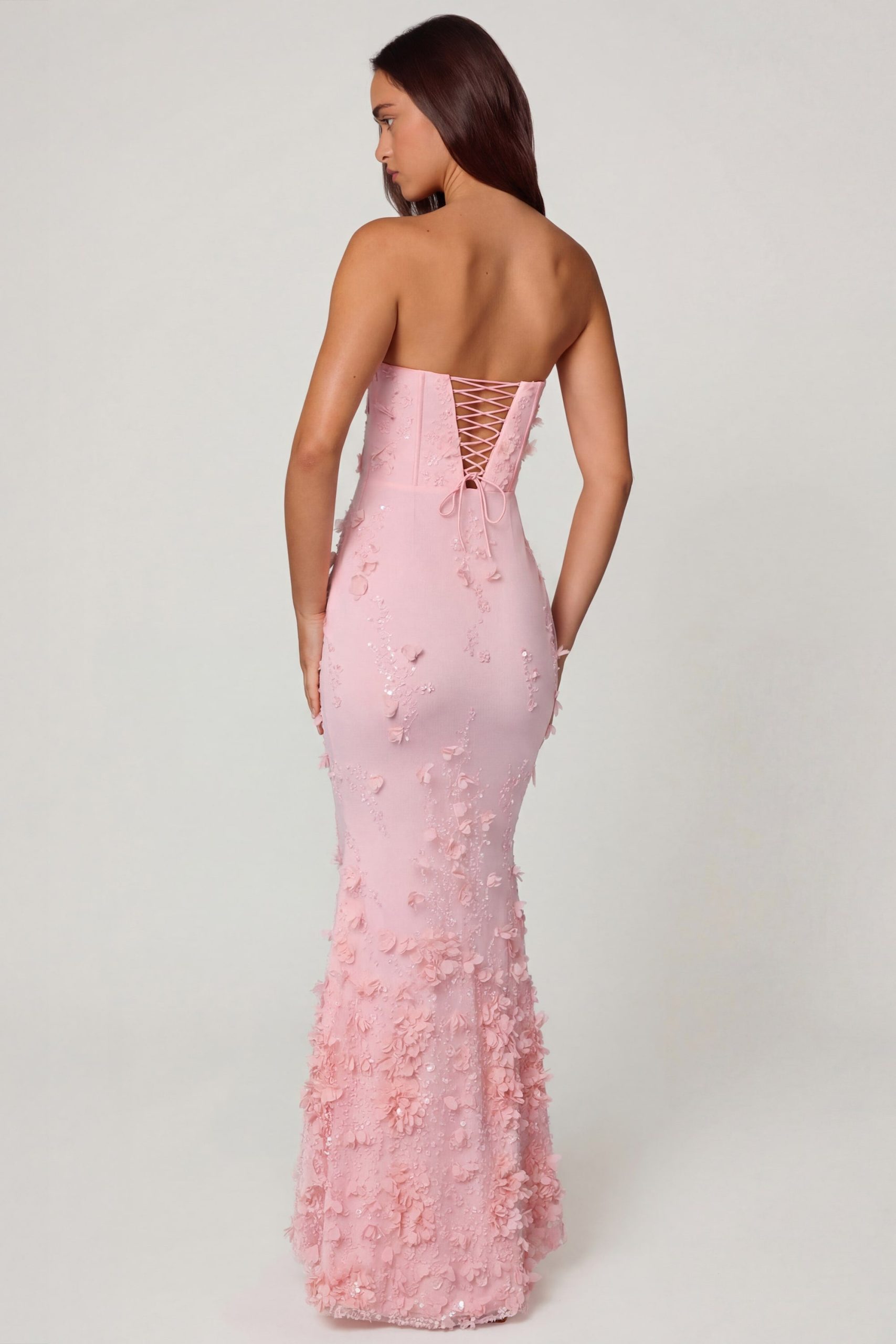 Lace-Up Corset Maxi Dress in Soft Pink - Image 2