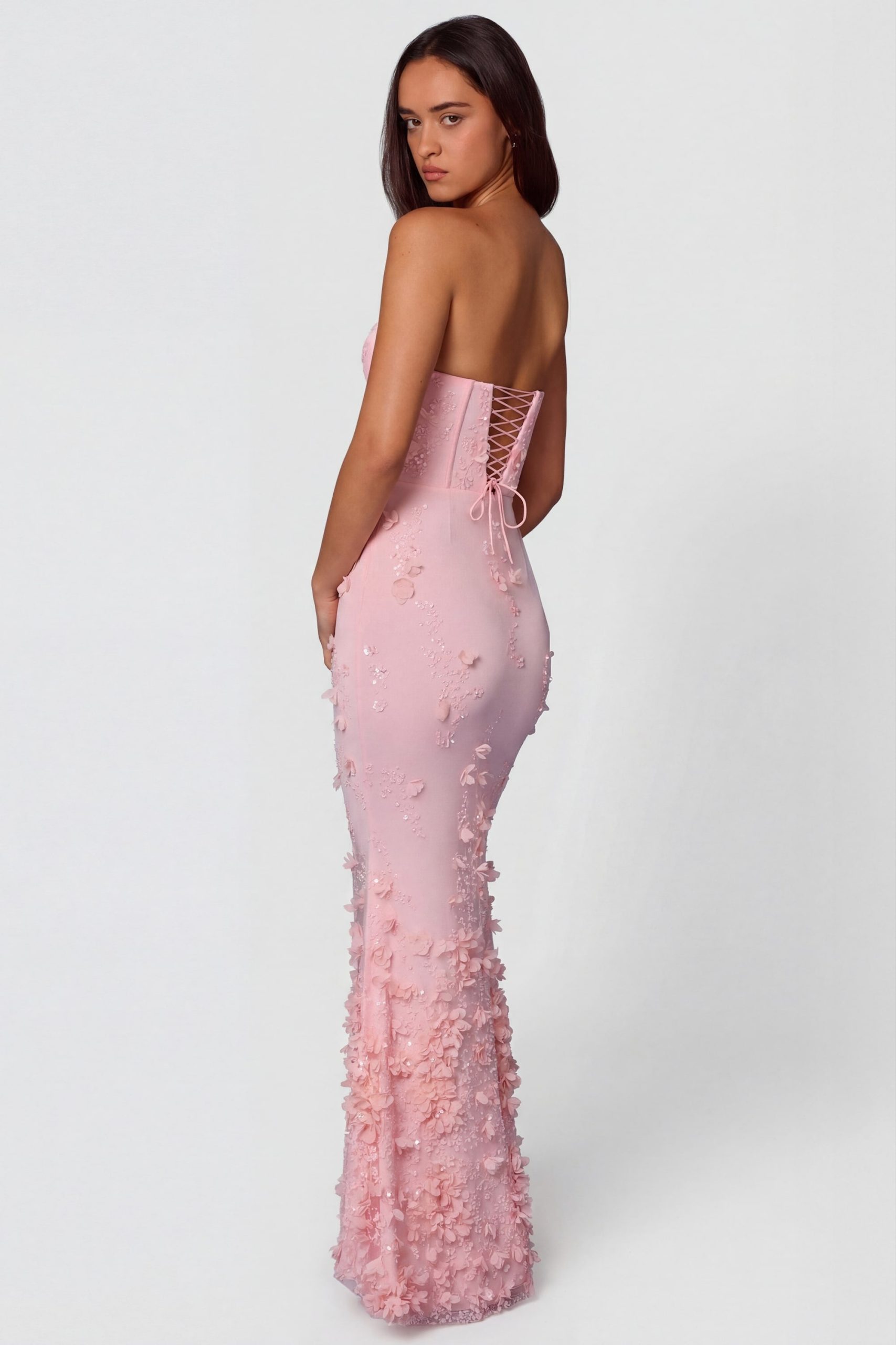 Lace-Up Corset Maxi Dress in Soft Pink - Image 5