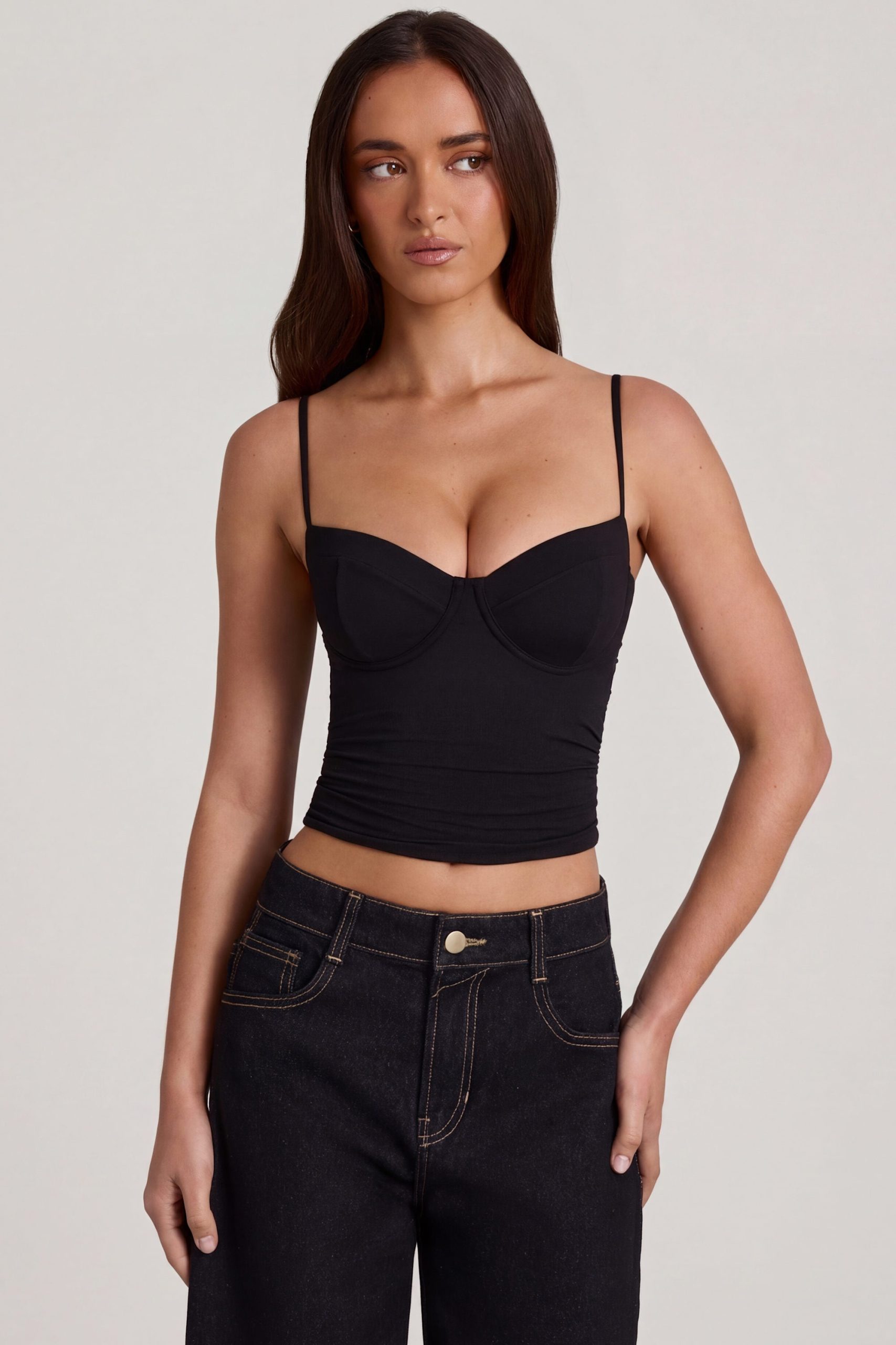 Modal Underwired Camisole Ruched Top in Black - Image 5