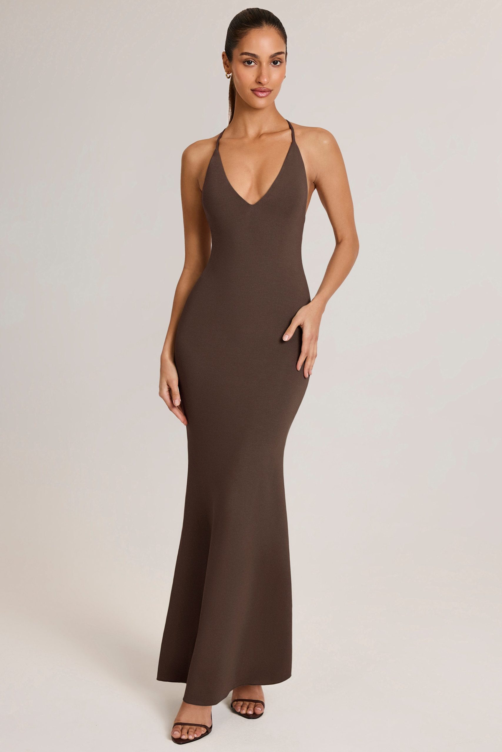 Modal Plunge Backless Maxi Dress in Chocolate Brown - Image 14