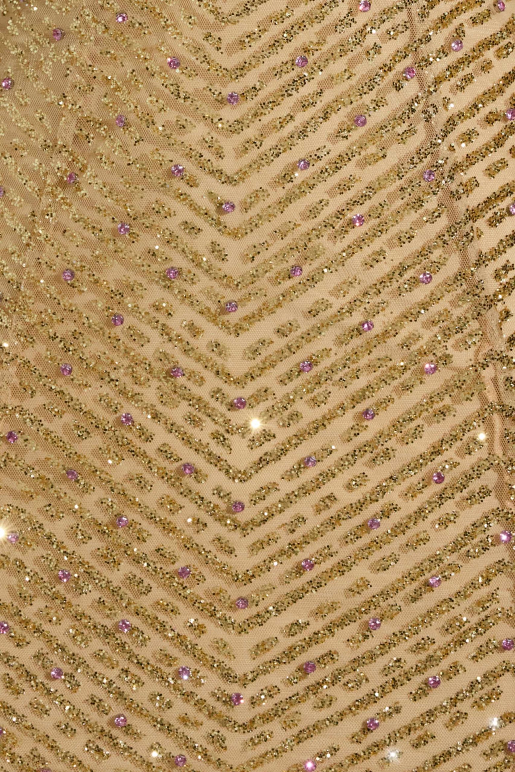 Embellished Halterneck Mini Dress in Gold - Image 3