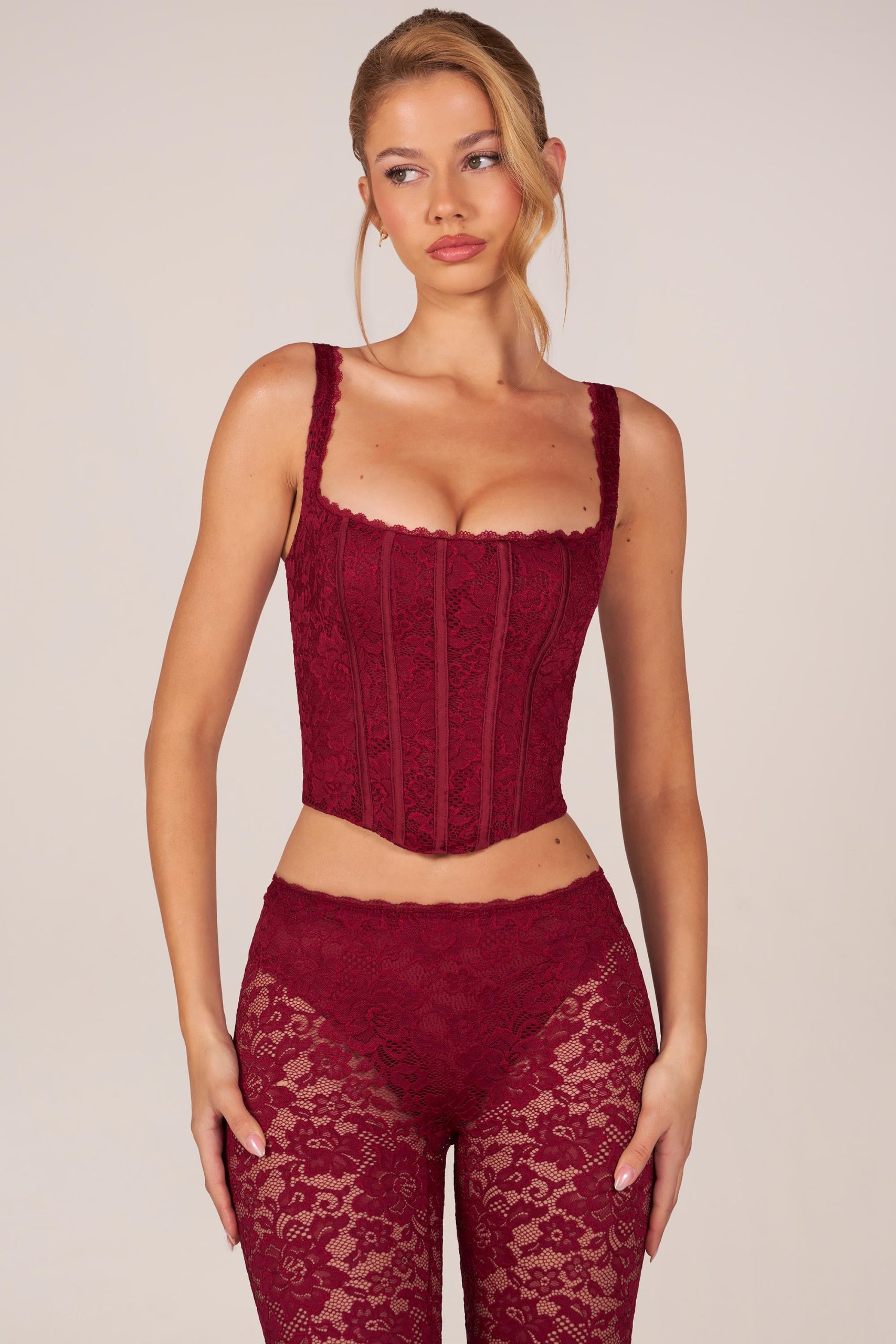Lace-Up Corset Top in Cherry Red - Image 5