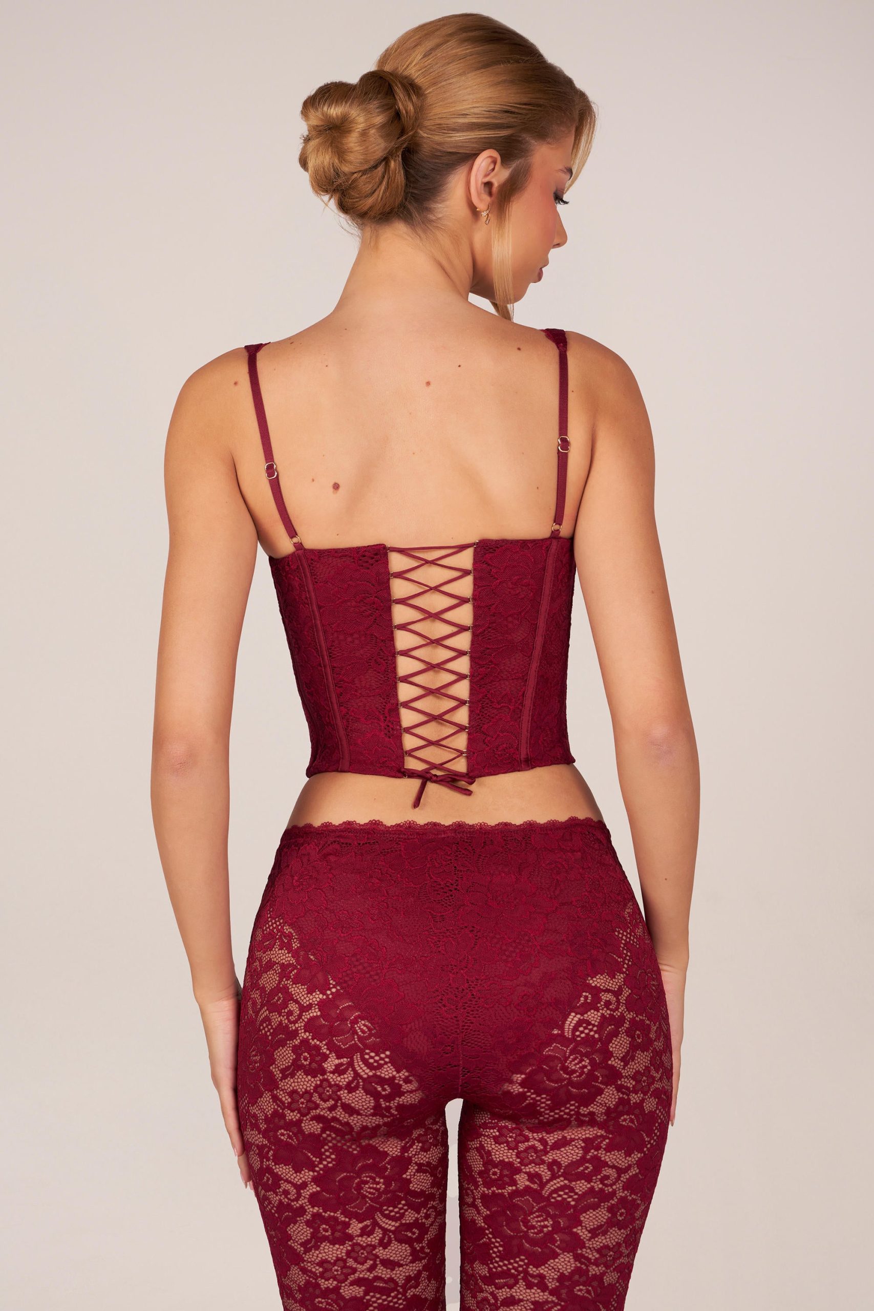 Lace-Up Corset Top in Cherry Red - Image 6