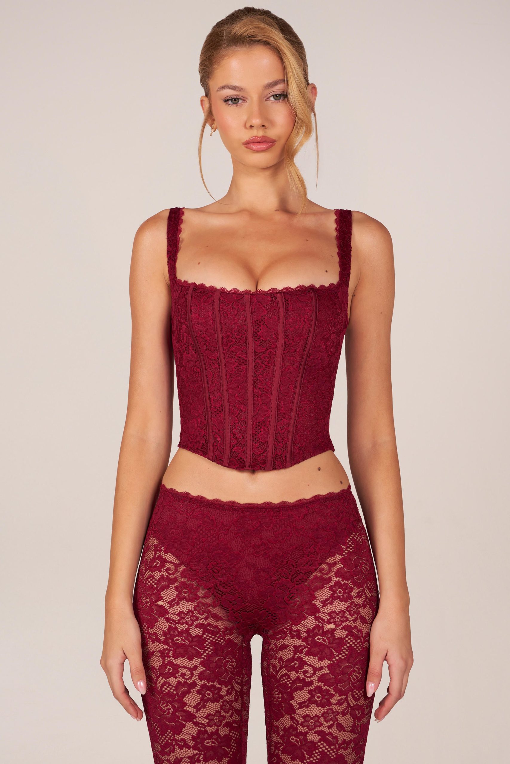 Lace-Up Corset Top in Cherry Red - Image 7