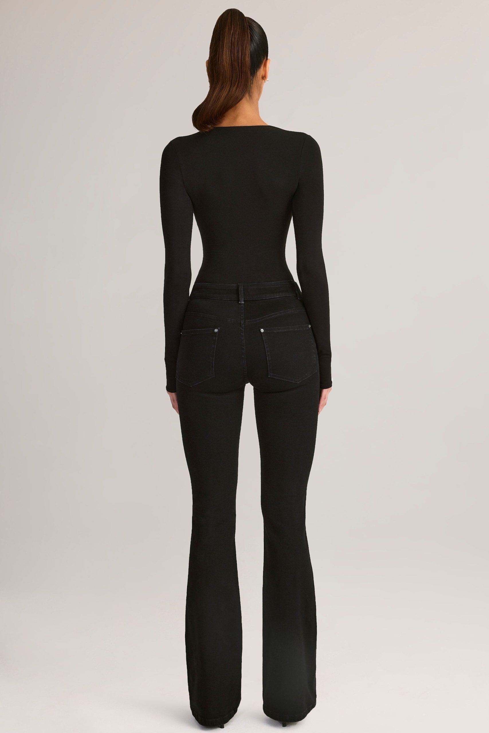 Denim Mid-Rise Flared Jeans in Black - Image 2