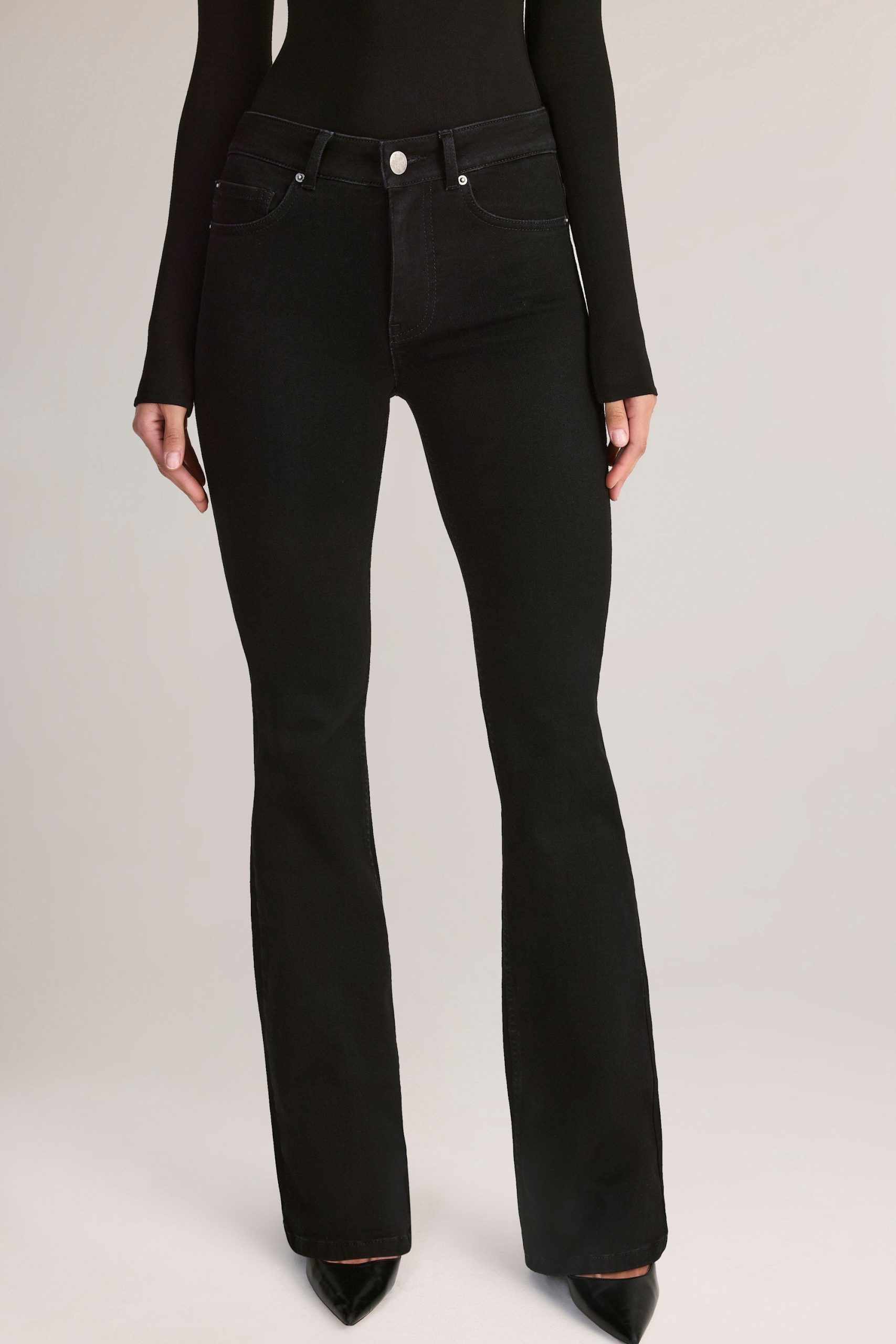 Denim Mid-Rise Flared Jeans in Black - Image 4