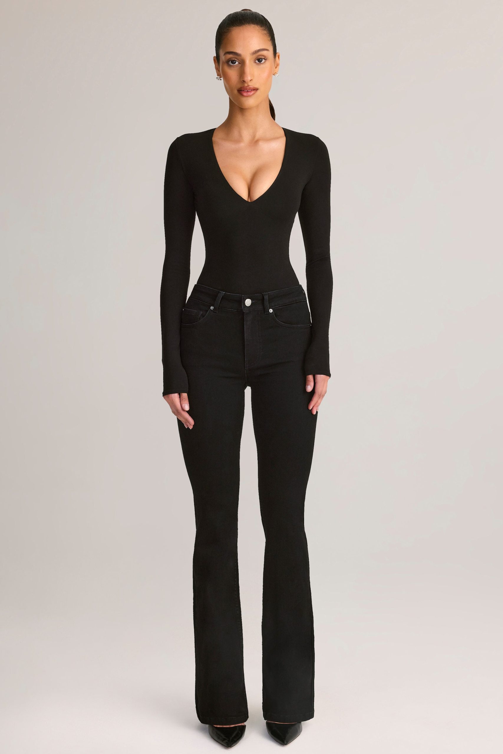 Denim Mid-Rise Flared Jeans in Black - Image 5