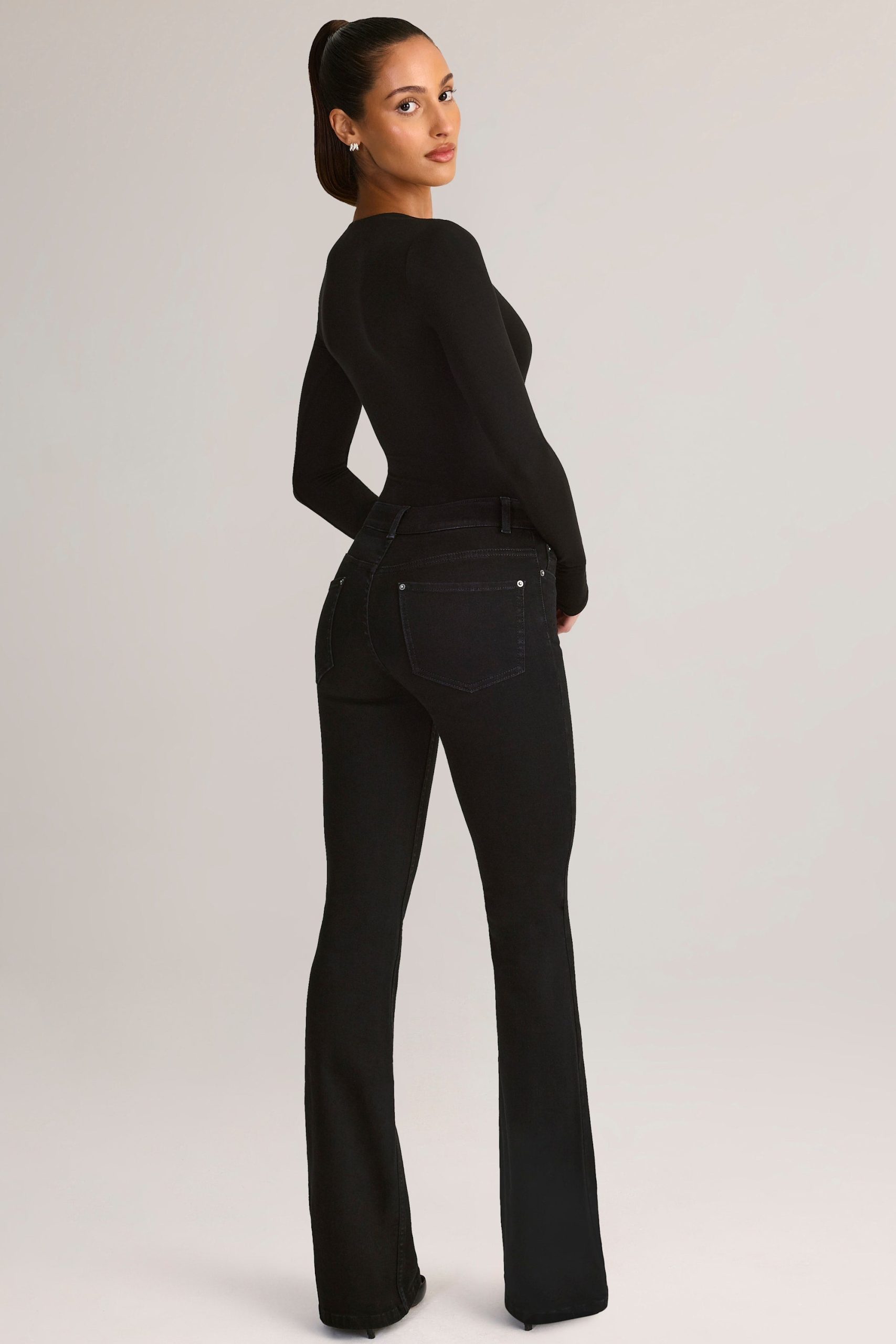 Denim Mid-Rise Flared Jeans in Black - Image 7