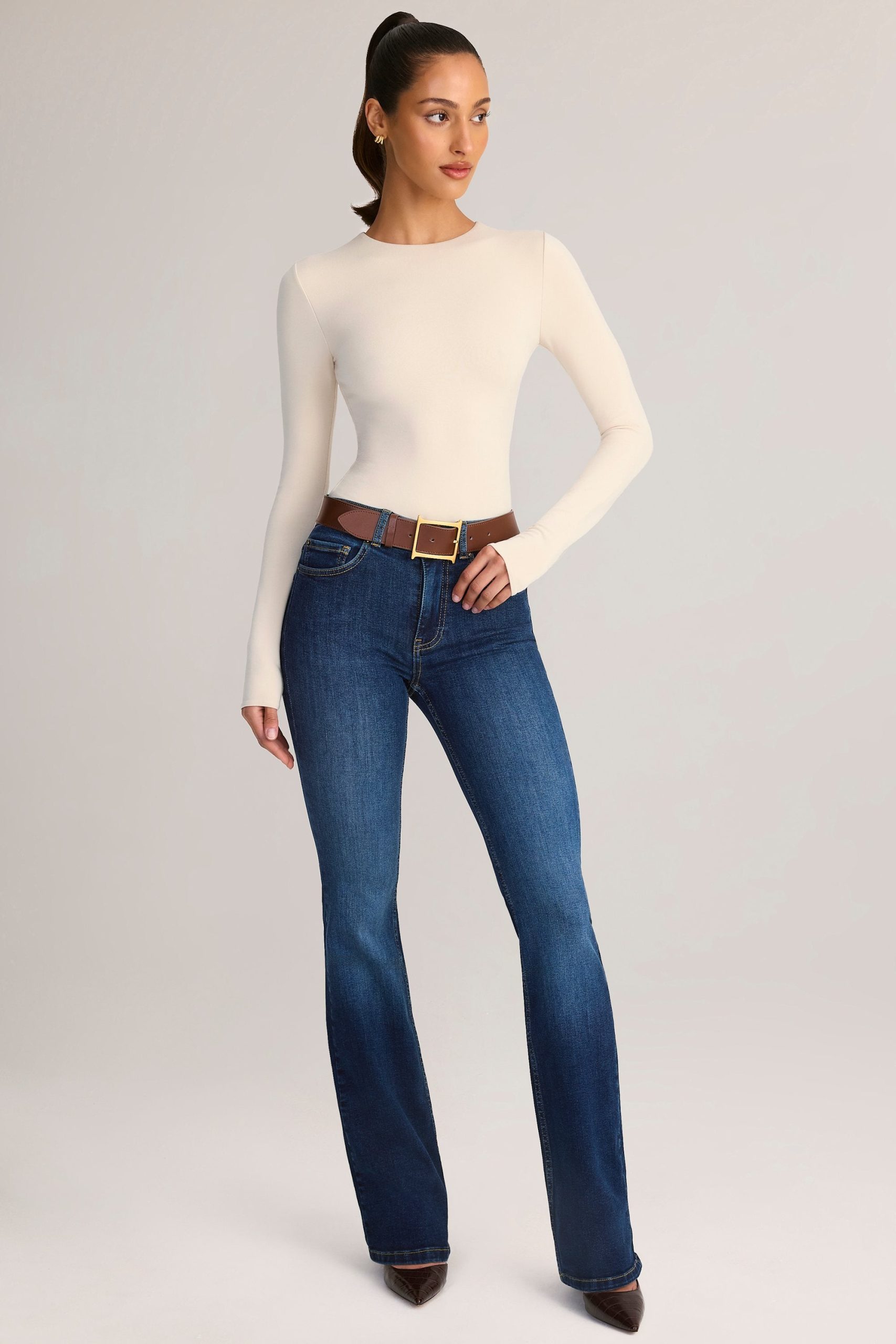 Denim Mid-Rise Flared Jeans in Indigo - Image 2