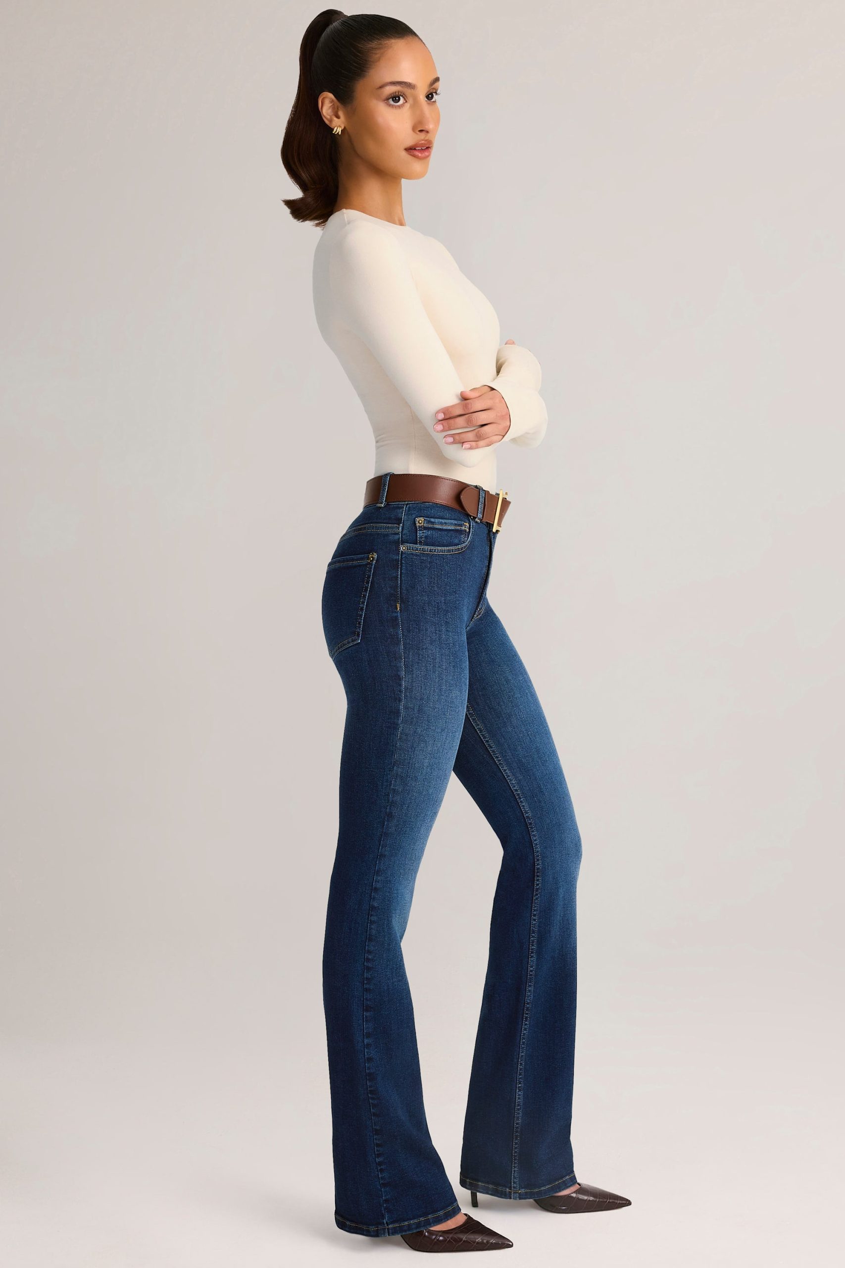 Denim Mid-Rise Flared Jeans in Indigo - Image 3