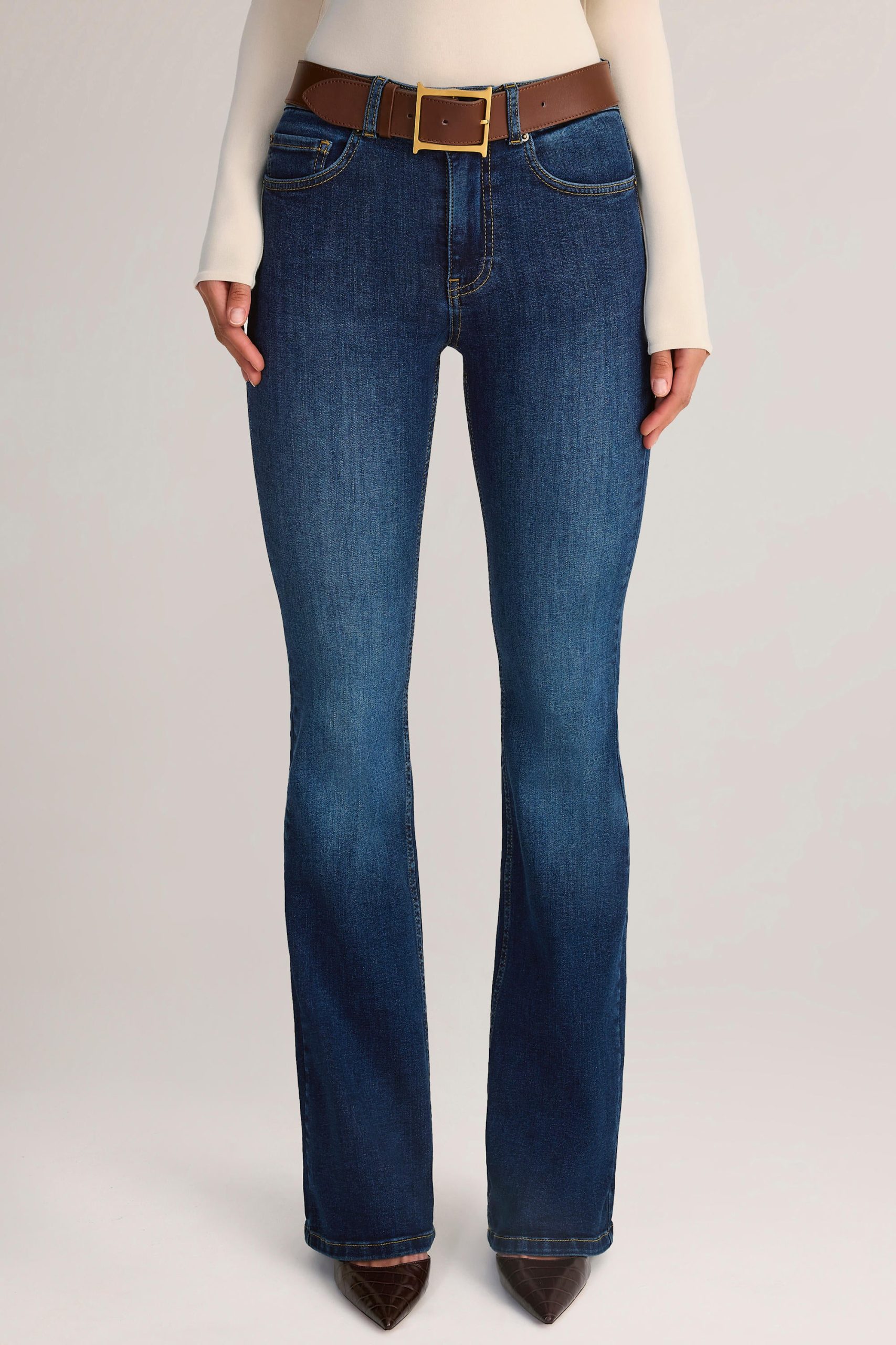 Denim Mid-Rise Flared Jeans in Indigo - Image 4
