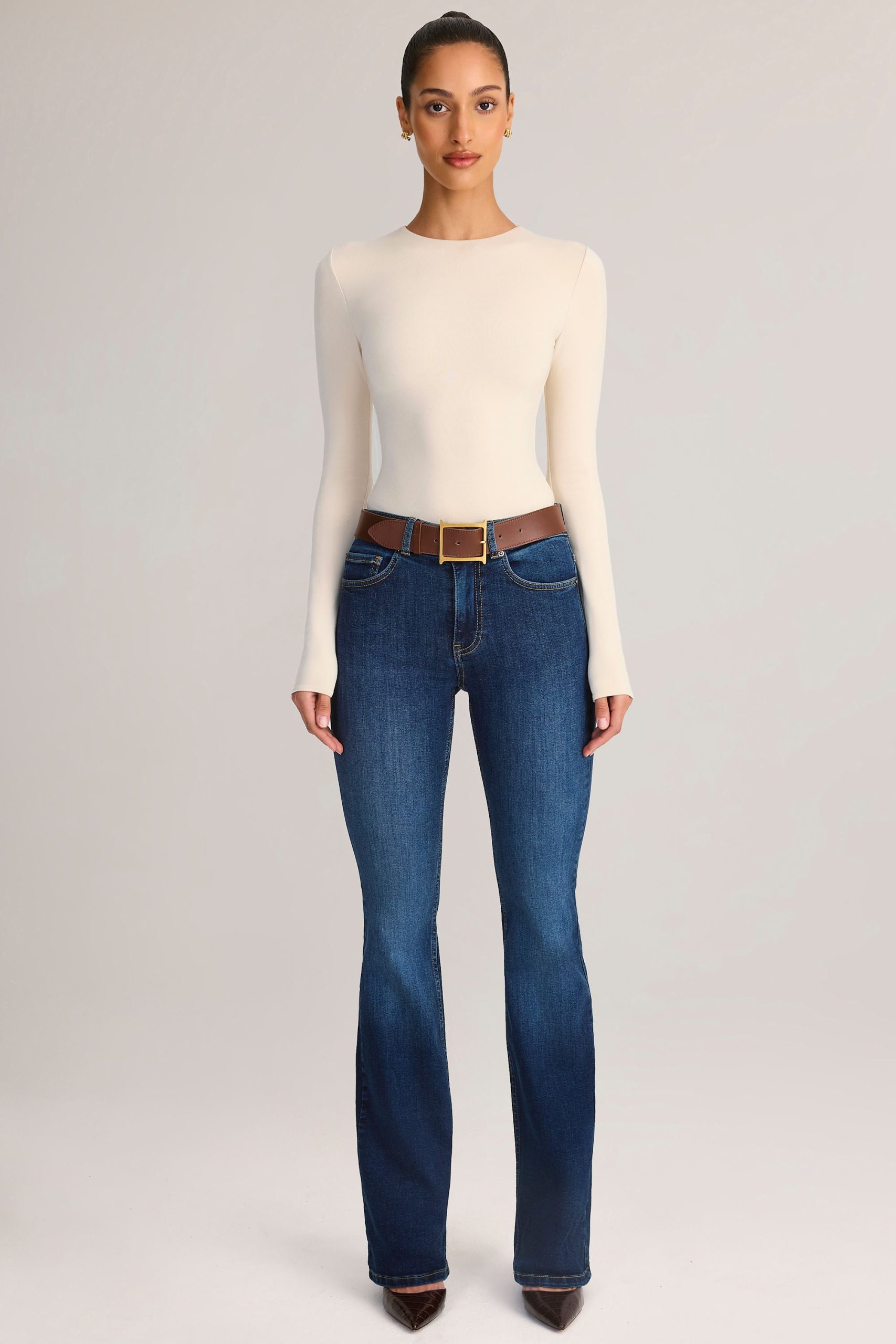 Denim Mid-Rise Flared Jeans in Indigo - Image 6